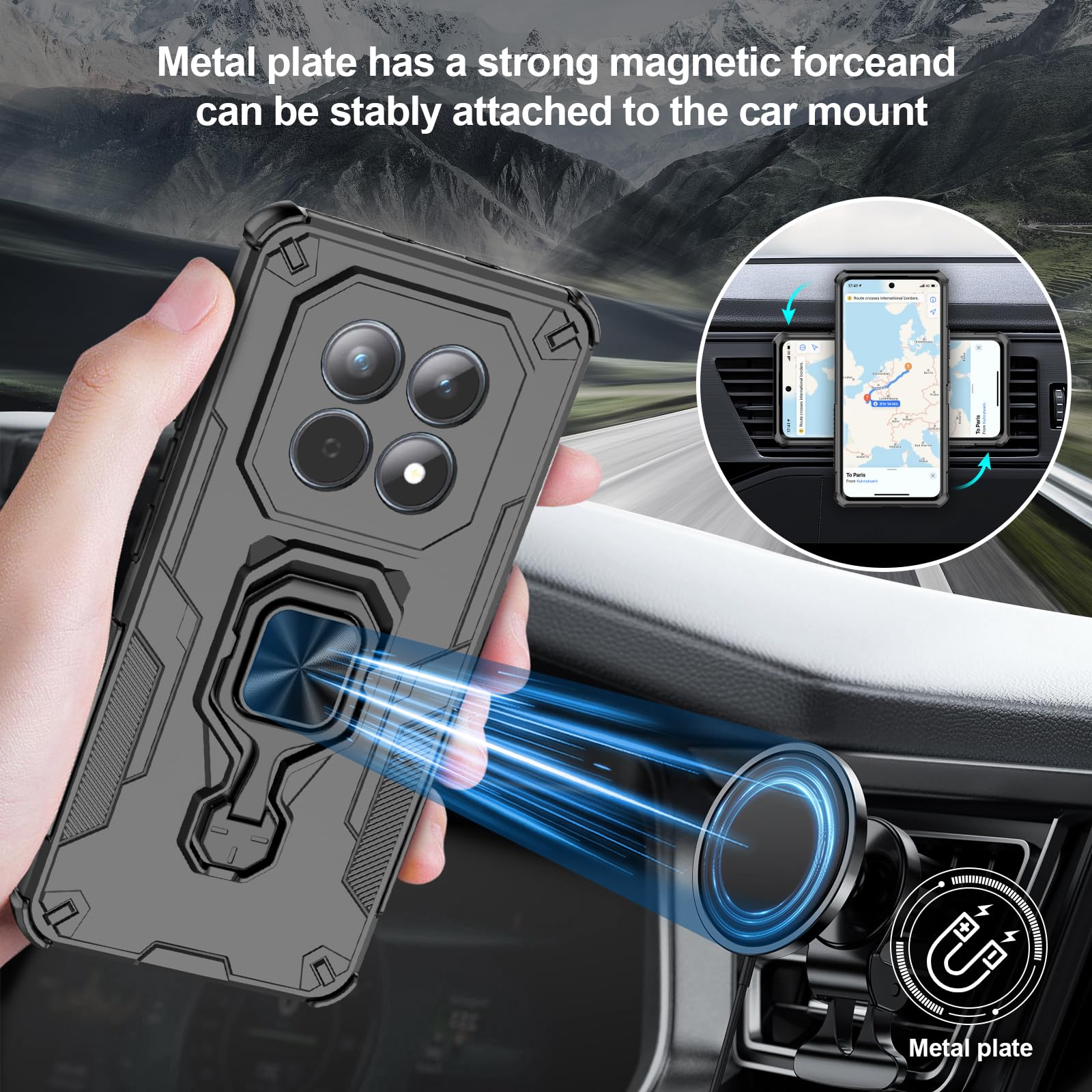 Funda para Xiaomi Redmi Note 15 Pro 5G, Carcasa Antigolpes con Soporte anular metálico, Case Protectora de Grado Militar, Azul — view 818