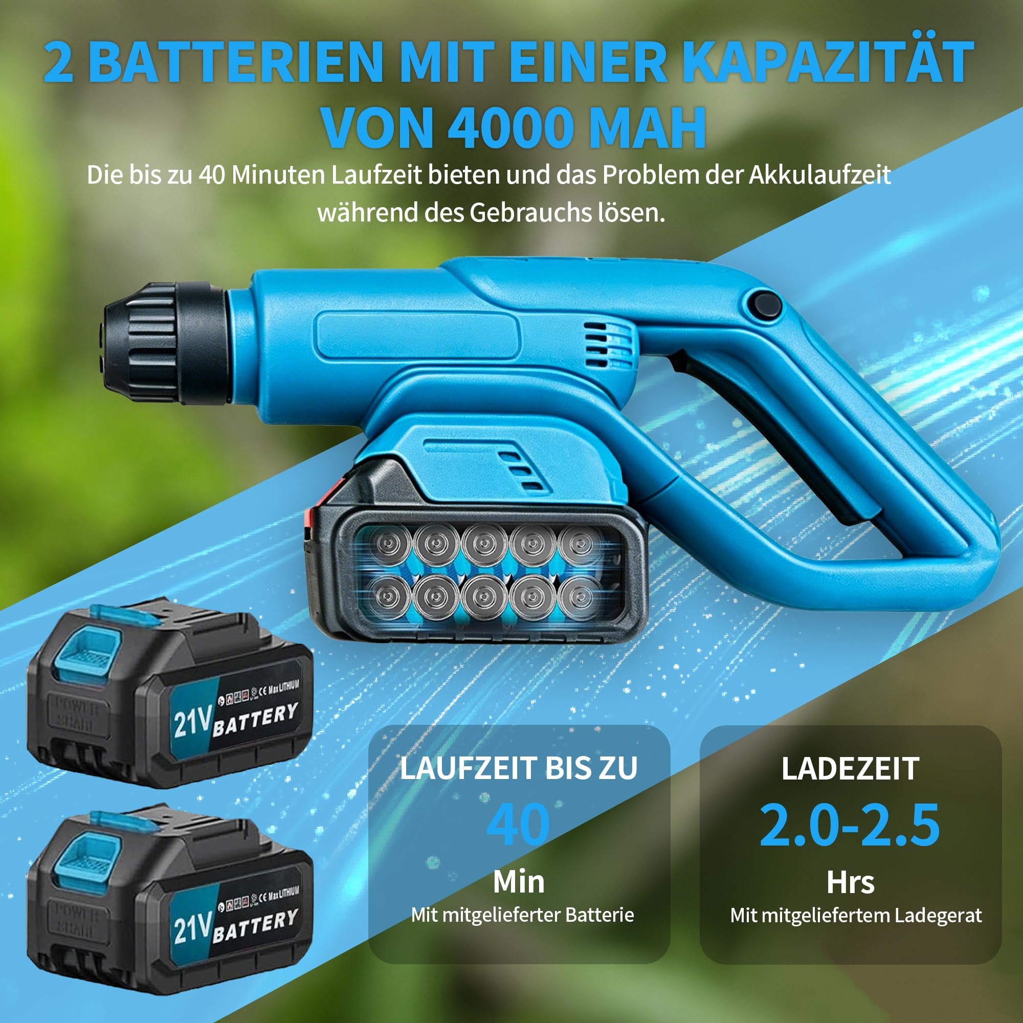 Akku Rasentrimmer kompatibel mit Makita-Akkus mit 4 verschiedenen Messertypen Bürstenloser Rasentrimmer mit 2 x 21V-Akkus Rasenkantenschneider Akku-Motorsense für Garten