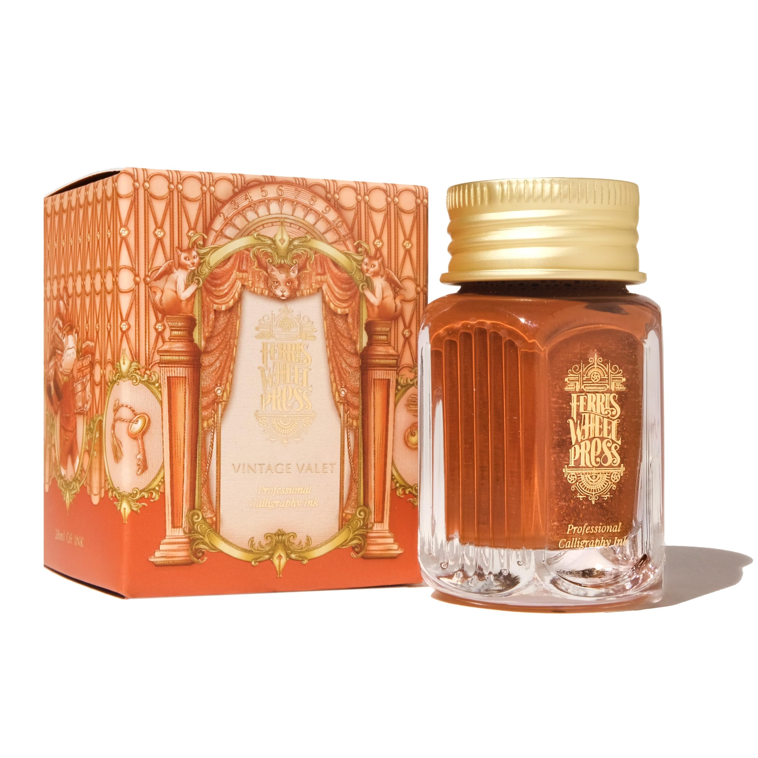 Ferris Wheel Press, Calligraphy Ink, Burnt Orange with Gold Shimmer, 28ml