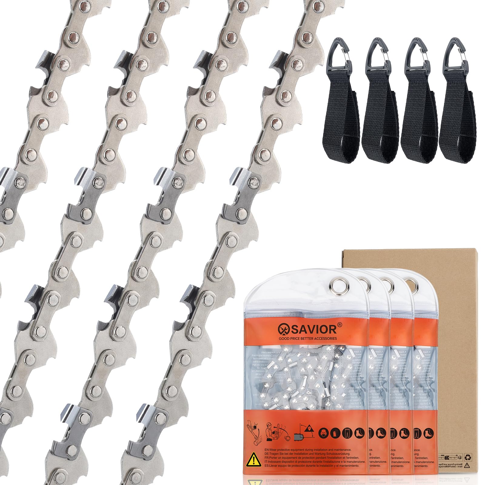 SAVIOR 4 Stück WA0142 Sägeketten für WORX Akku-Kettensäge WG324E WG324E.9 WG325E, Ersatzkette für Einhell GE-PS 18/15 Li BL, Parkside PAGHS 20-Li B2 (.300