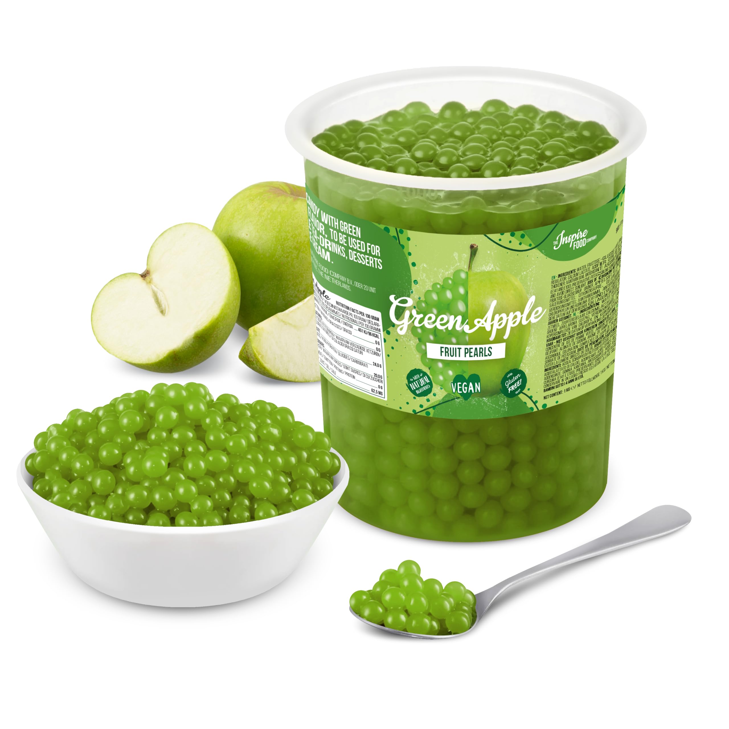 POPPING BOBA - Sferette alla frutta per Bubble Tea - Mela verde - 1 kg - nessun colorante artificiale, basso contenuto di zucchero, succo di frutta vero, 100% vegan e senza glutine