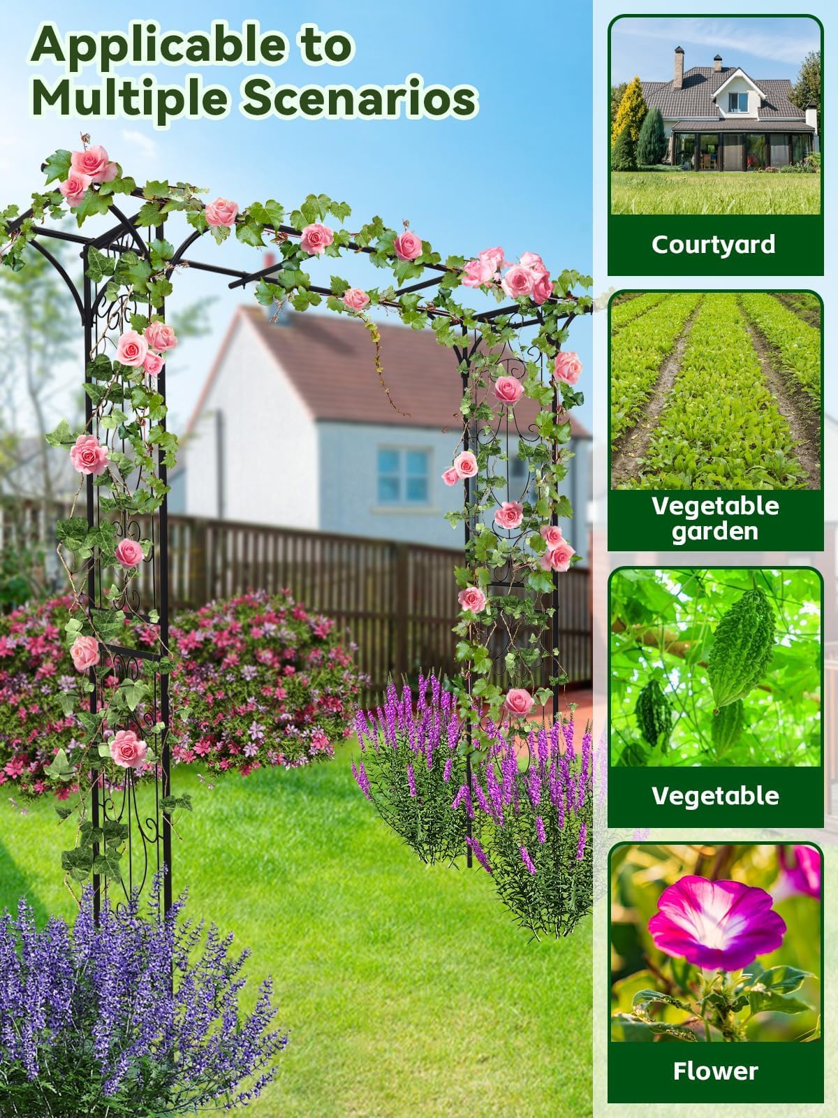 2M Arco da Giardino Sommità Piatta per Piante Rampicanti, Kalolary Arco Giardino Metallo Resistente Pergolato Traliccio Matrimoni Tunnel Giardino Tralicci Fiore Viti Supporto Cortile Patio all'aperto