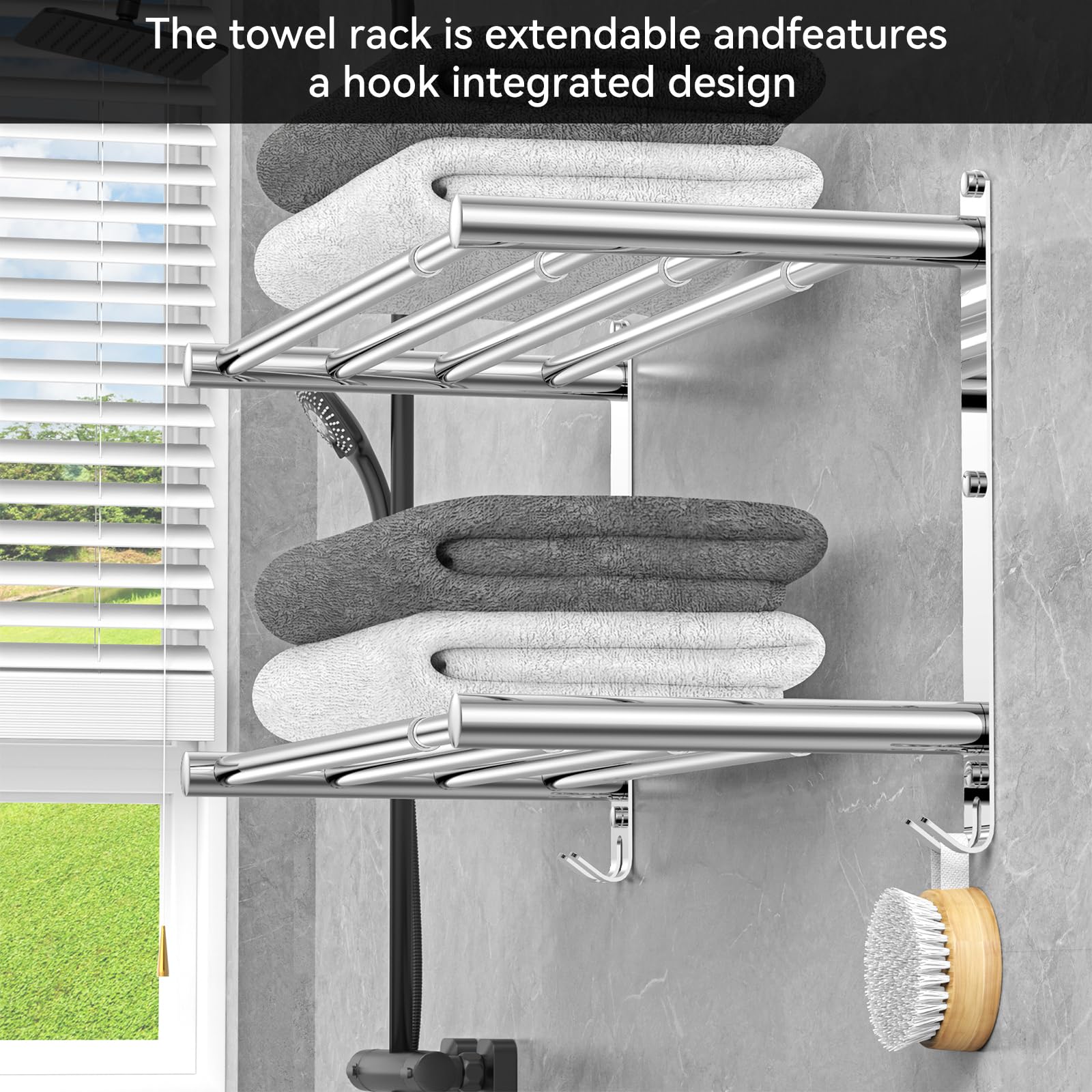 Toallero extensible de 17-30 pulgadas para baño cocina toallero colgador de paños de cocina SUS304 soporte de pared de acero inoxidable sin taladro ajustable (toallero de doble capa)