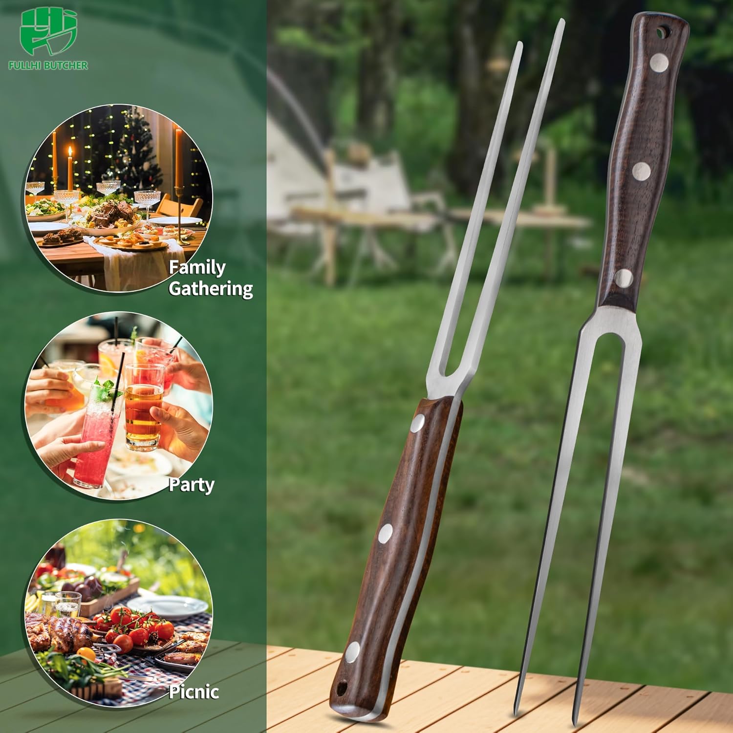 FULLHI 17pcs Butcher Chef Knife Set include sheath High Carbon Steel Cleaver Kitchen Knife Whole Tang Vegetable Cleaver Home BBQ Camping with Knife Bag