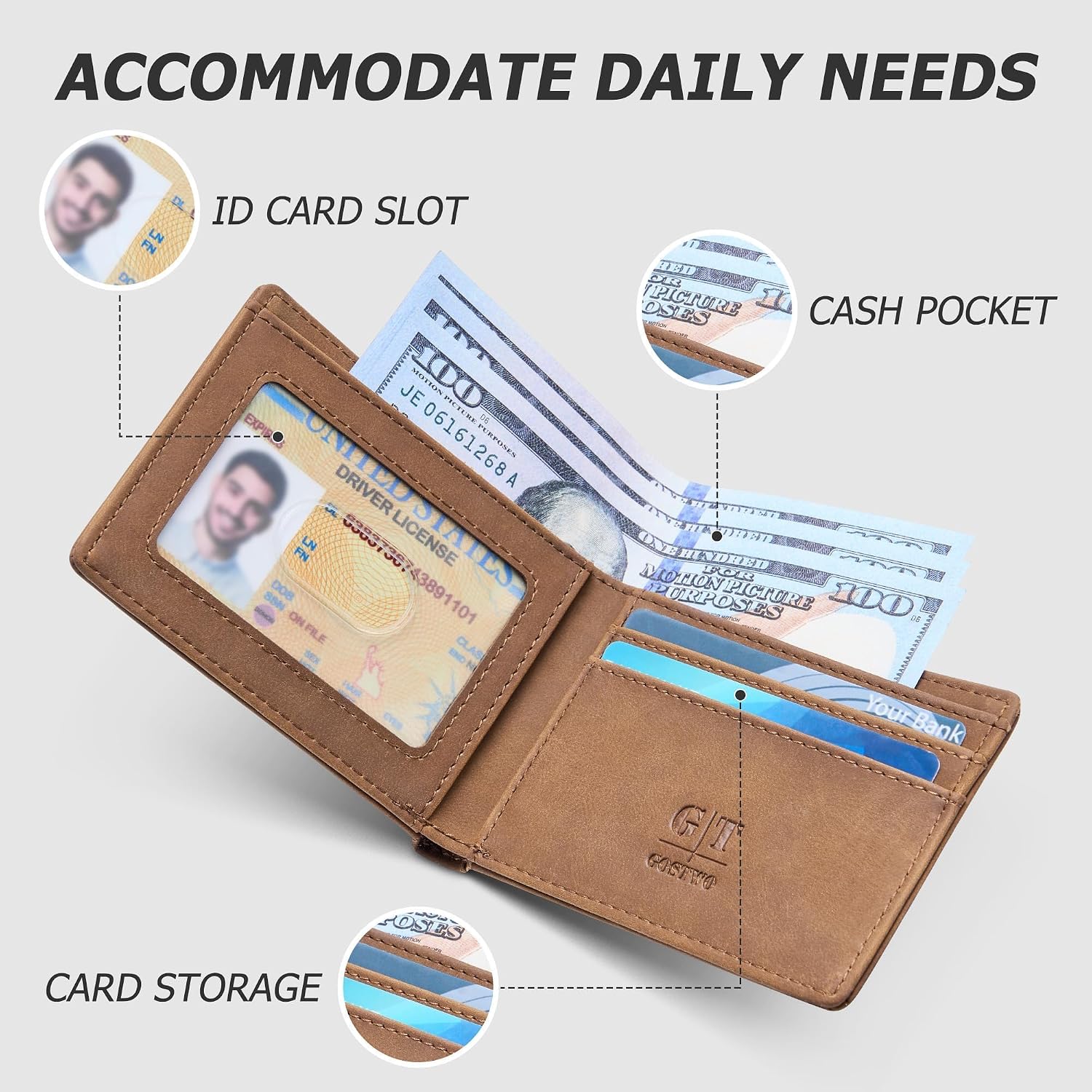 Gostwo Mens Wallet RFID Blocking Slim Minimalist Bifold Wallet with ID Window & Business Card Holder, Thin Front Pocket Design, Stylish Wallet for Men, Teen, Boyfriend, Husband thumbnail