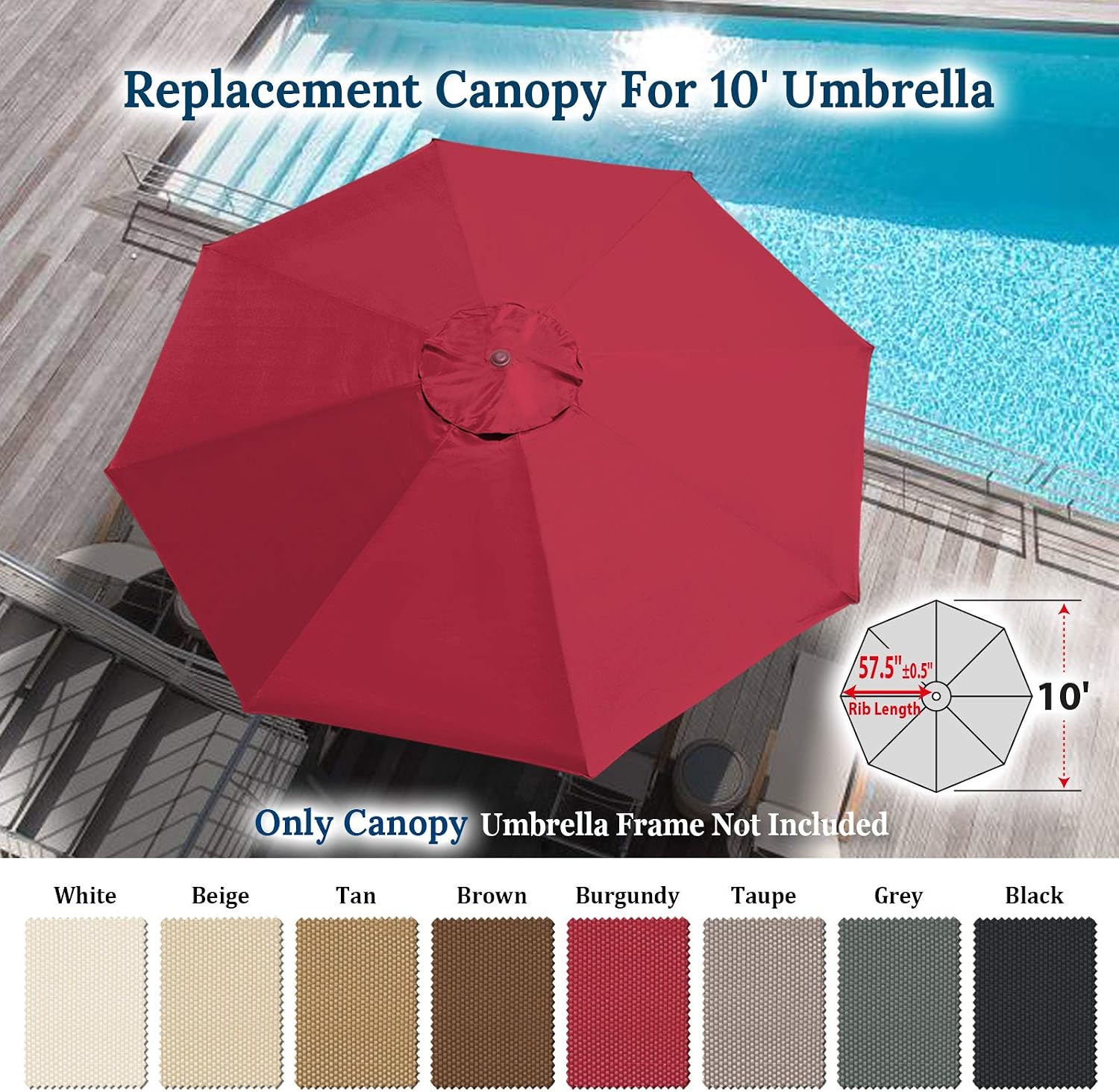 BenefitUSA 10' Umbrella Canopy Top Cover Patio Replacement Top Cover 8 Ribs Outdoor Sunshade(Canopy Only)