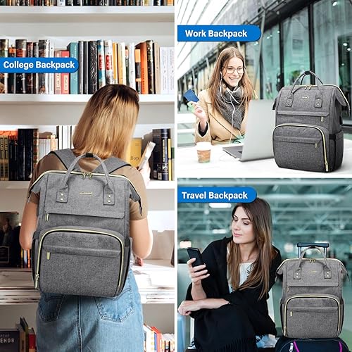 Miniatura 5 de LOVEVOOK - Mochila para laptop de 17 pulgadas para mujer, mochila grande con puerto de carga USB, antirrobo, para estudios, trabajo y viajes, color