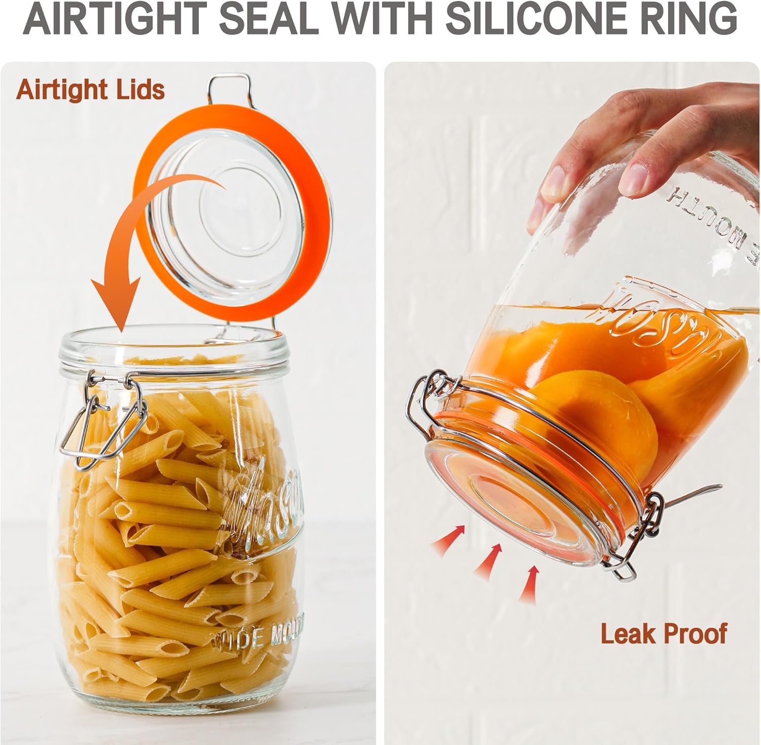 Wide Mouth Glass Jars with Airtight Lid 32OZ 4 Pack, Kitchen Storage Large Clear Canister Jars with Hinged Lid with Measurement Marks For Canning,Coffee,Flour,Sugar,Beans - Image 5