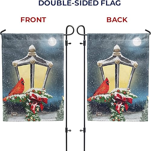 Miniatura 4 de Bandera de jardín con texto en inglés "America Forever Winter" rojo cardenal para jardín, poste de lámpara de Navidad, invierno, nieve, pájaro de