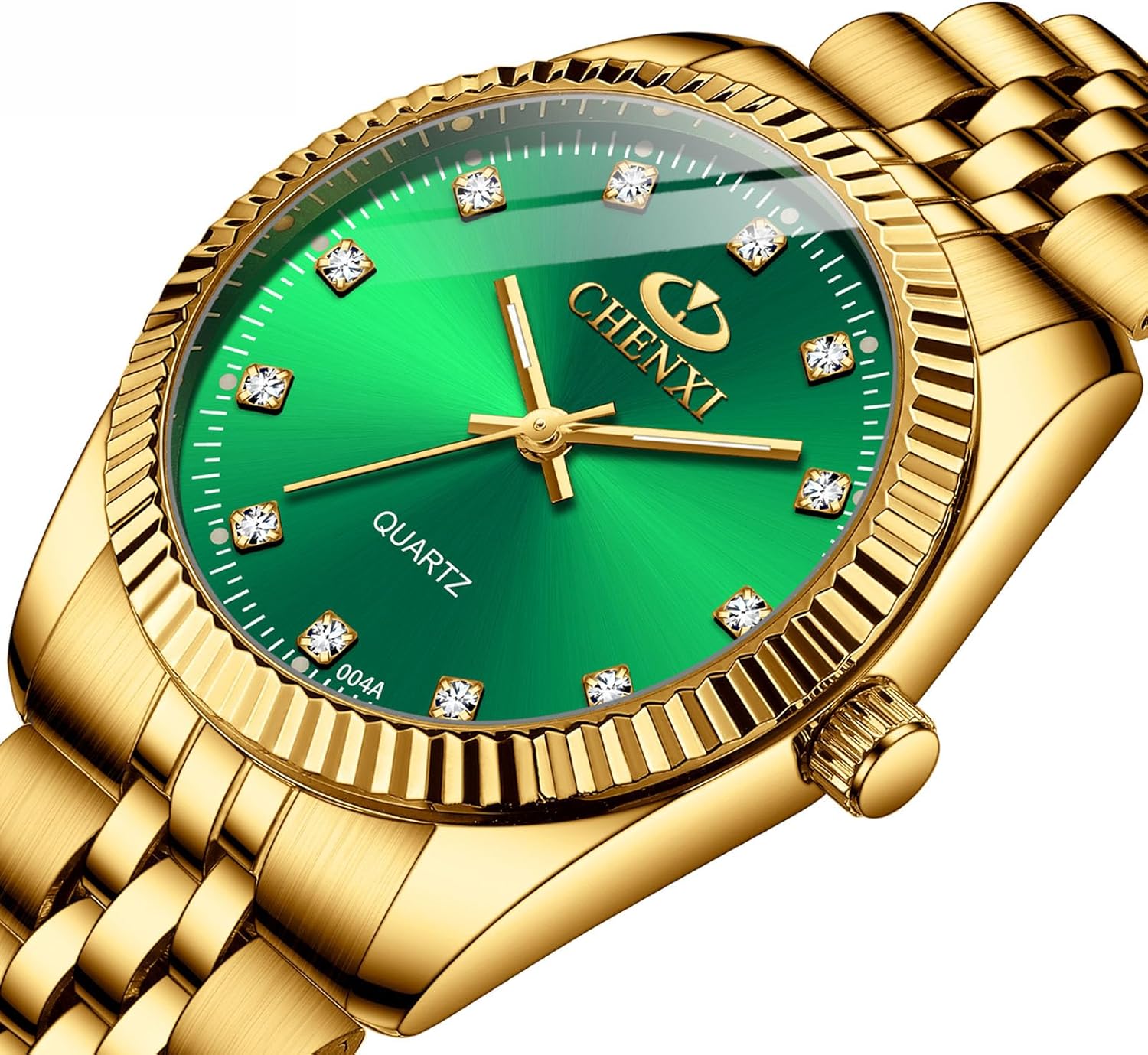 FANMIS Men's Classics Business Easy Reader Quartz Watch Military Analog Luminous Waterproof Quartz Stainless Steel Watch Elegant Gift Watch for Men (X Gold Green)