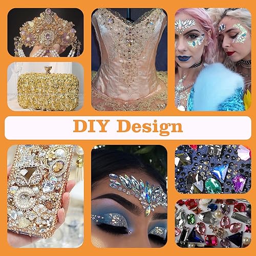 Miniatura 7 de Juego de 650 piezas de diamantes de imitación para coser con parte trasera plana, formas mixtas, diamantes de imitación acrílicos, gemas para