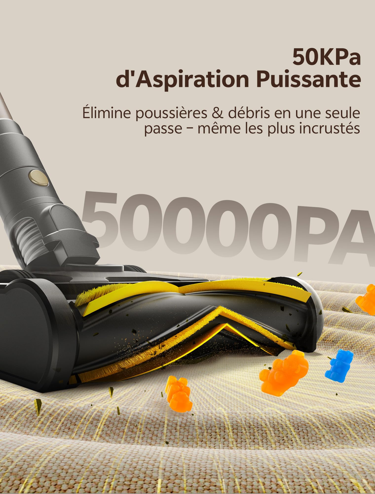 Ultenic Aspirateur Balai sans Fil, 50Kpa/65Min Aspirateur sans Fil Puissant, Tige Télescopique Réglable, Design Autoportant, GreenEye Détection, Idéal pour Sols Durs, Poils d'animaux