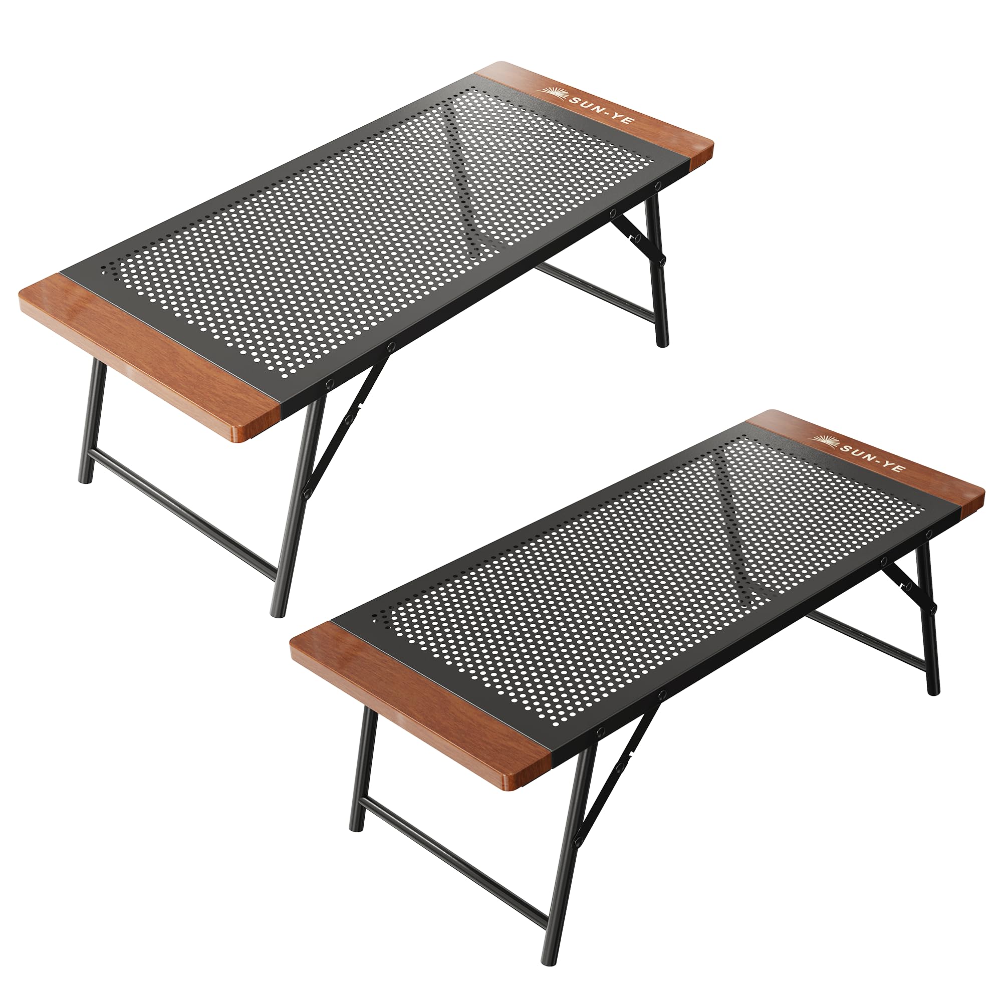 SUN-YE 折り畳み キャンプテーブル アウトドア メッシュデザイン 木製エッジ 焚き火 コンロ置き クーラーボックススタンド対応 専用収納 Amazon.co.jp: SUN-YE 折り畳み キャンプテーブル アウトドア メッシュ
