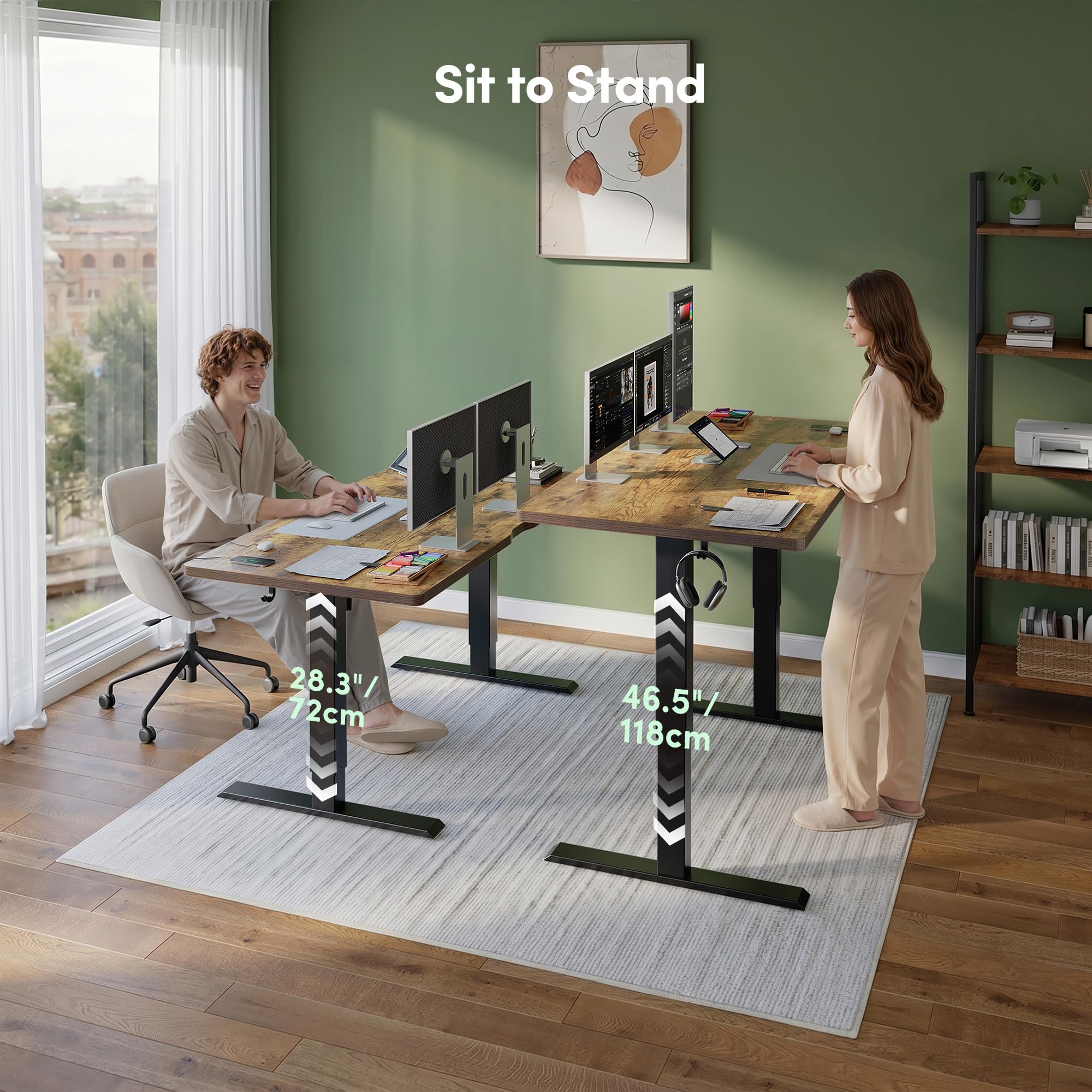 FEZIBO Höhenverstellbarer Schreibtisch mit USB-A und USB-C-Ladeanschlüssen, 160 x 80 cm Schreibtisch Höhenverstellbar Elektrisch, Ergonomischer Steh-Sitz Tisch für Heimbüro, Standing Desk, Braun