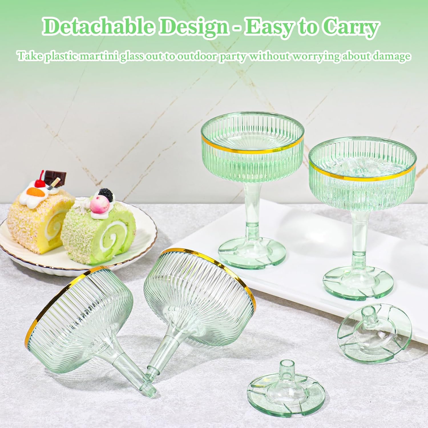30 Pack Plastic Champagne Tower Glasses 5oz Green Champagne Coupe Glasses Disposable Martini Glasses With Gold Rim Stackable Champagne Flutes Cocktail For Christmas Wedding Birthday Party - Image 6