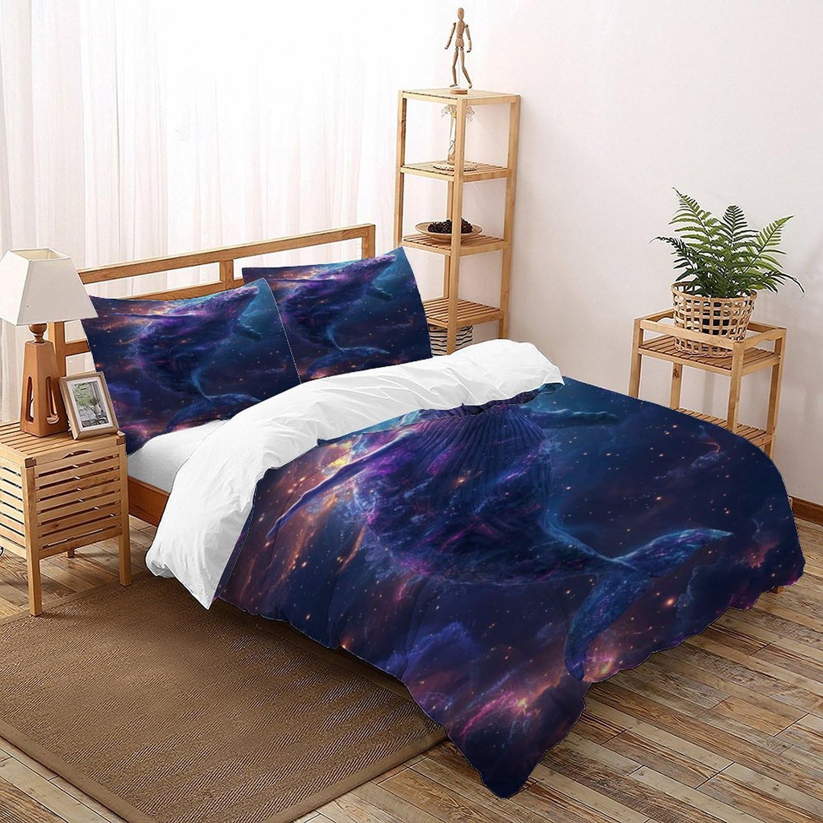 Couette galaxie baleine 260x220cm anti-pli pour lit enfant et adulte