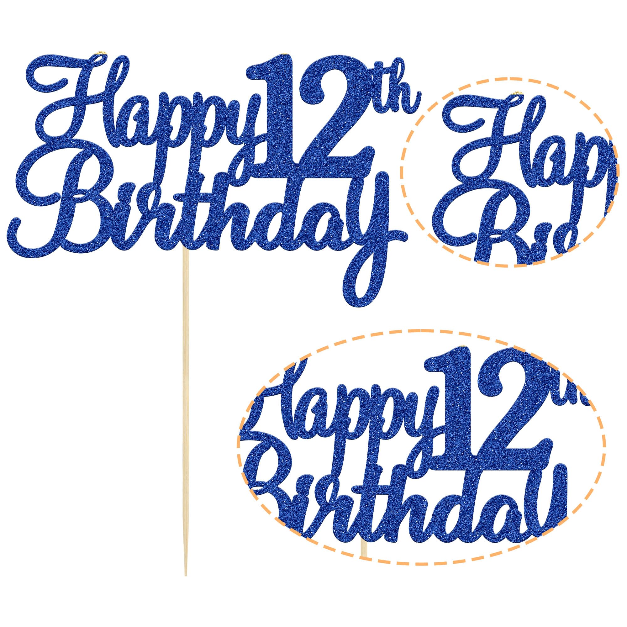 Gyufise 1Pc Happy 12th Birthday Cake Topper Glitter 12th Birthday Cake Pick Cheers to 12 Years Old Sweet 12 Cake Decorations for 12th Birthday Wedding Anniversary Party Supplies 1