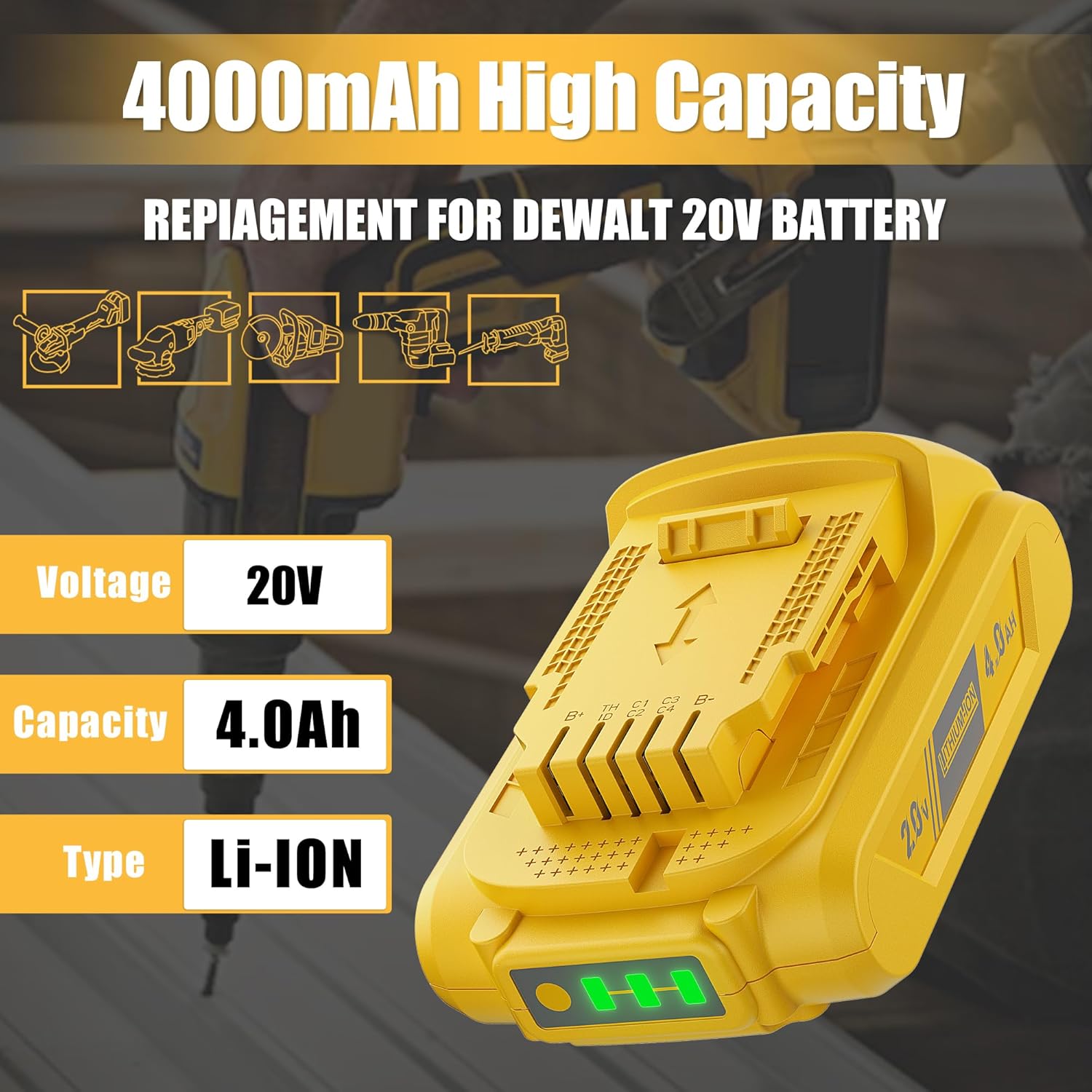 Bonacell Upgraded 4.0Ah Lithium MAX Replacement for Dewalt 20V Battery and DCB112 Charger for Dewalt DCB206 DCB204 DCB200 DCB180 DCB181 DCB102 DCB104 DCB118 DCB115