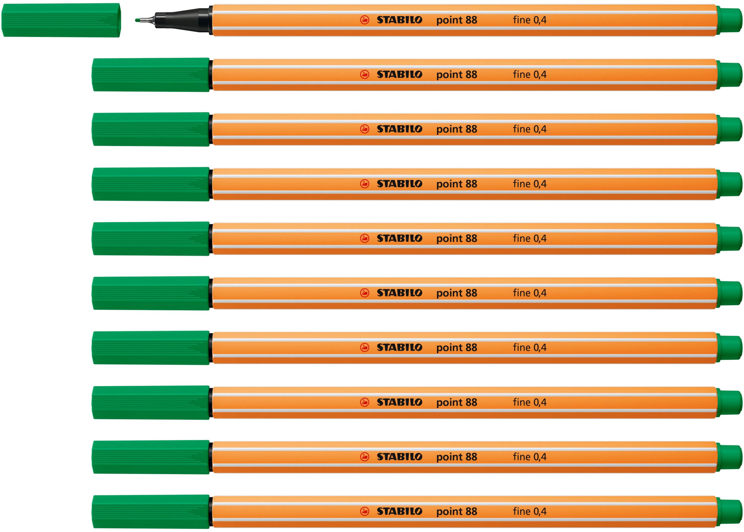 STABILO point 88 - Stylo feutre pointe fine - Lot x 10 feutres fins - Vert (88/​36)