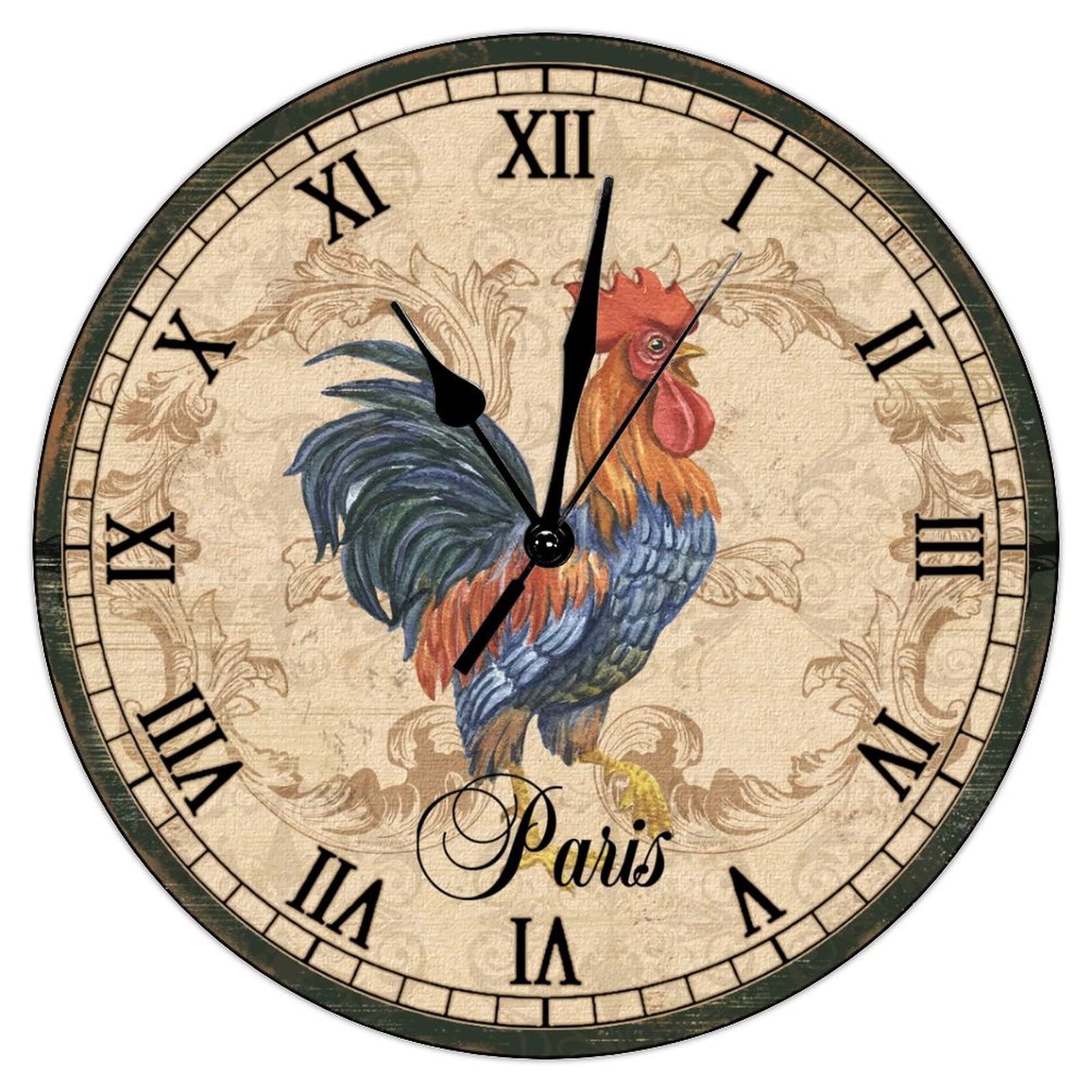 Horloge murale décoration de ferme silencieuse à quartz coq pour chambre