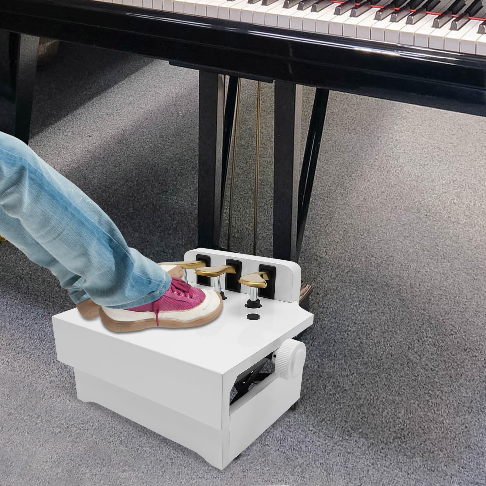 Extensión de pedal de piano, pedal de piano con 3 pedales, banco de extensión de pedal de piano, pedal asistido para piano, para niños principiantes de 4 a 12 años (blanco)