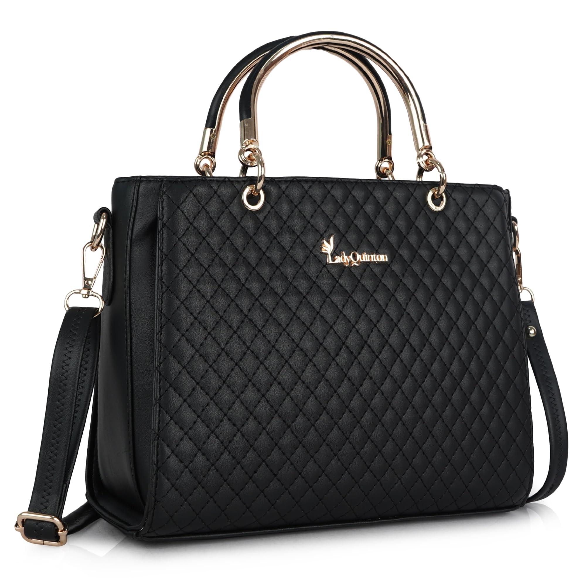 Quilted Handbag with Detachable Shoulder Strap-image-9