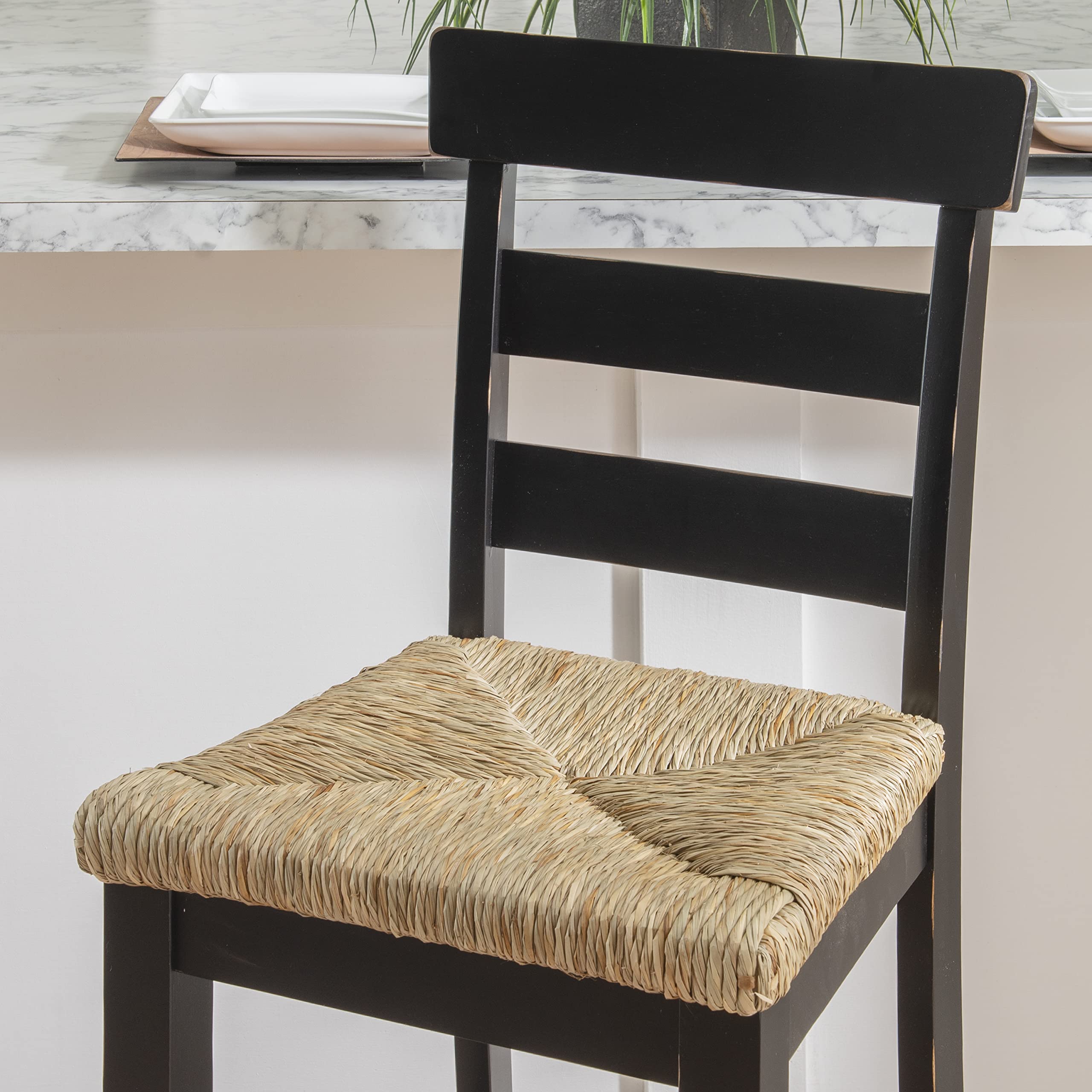 Linon Minelli Black Wood Barstool with Woven Rush Seat