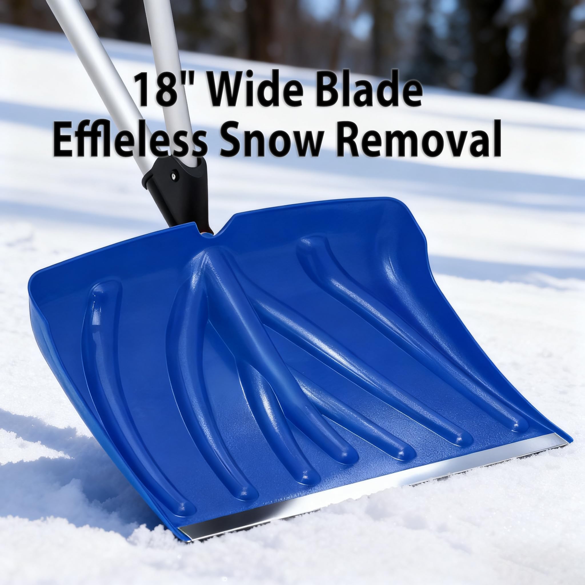 Magshion Pala da neve ergonomica da 45,7 cm con manico assistito e lama in alluminio resistente agli urti, rimozione della neve per vialetto e patio, blu