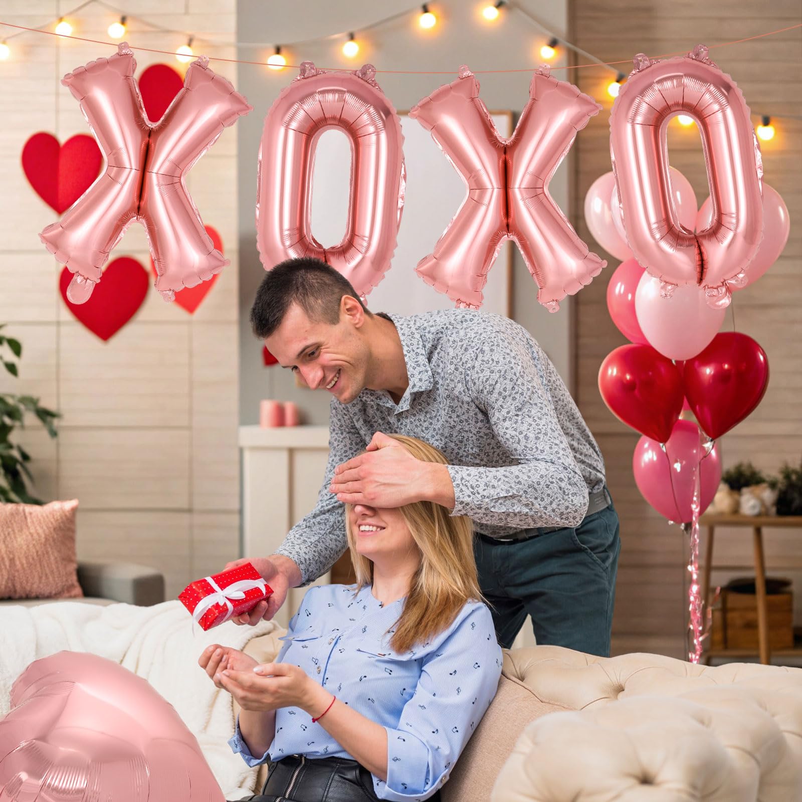 Balony XOXO w kolorze różowego złota, 40 cm, XOXO, balony foliowe, baner, balony walentynkowe, balony w kształcie serca, na walentynki, ślub, zaręczyny, dzień galentyny, wieczór panieński, przyjęcie