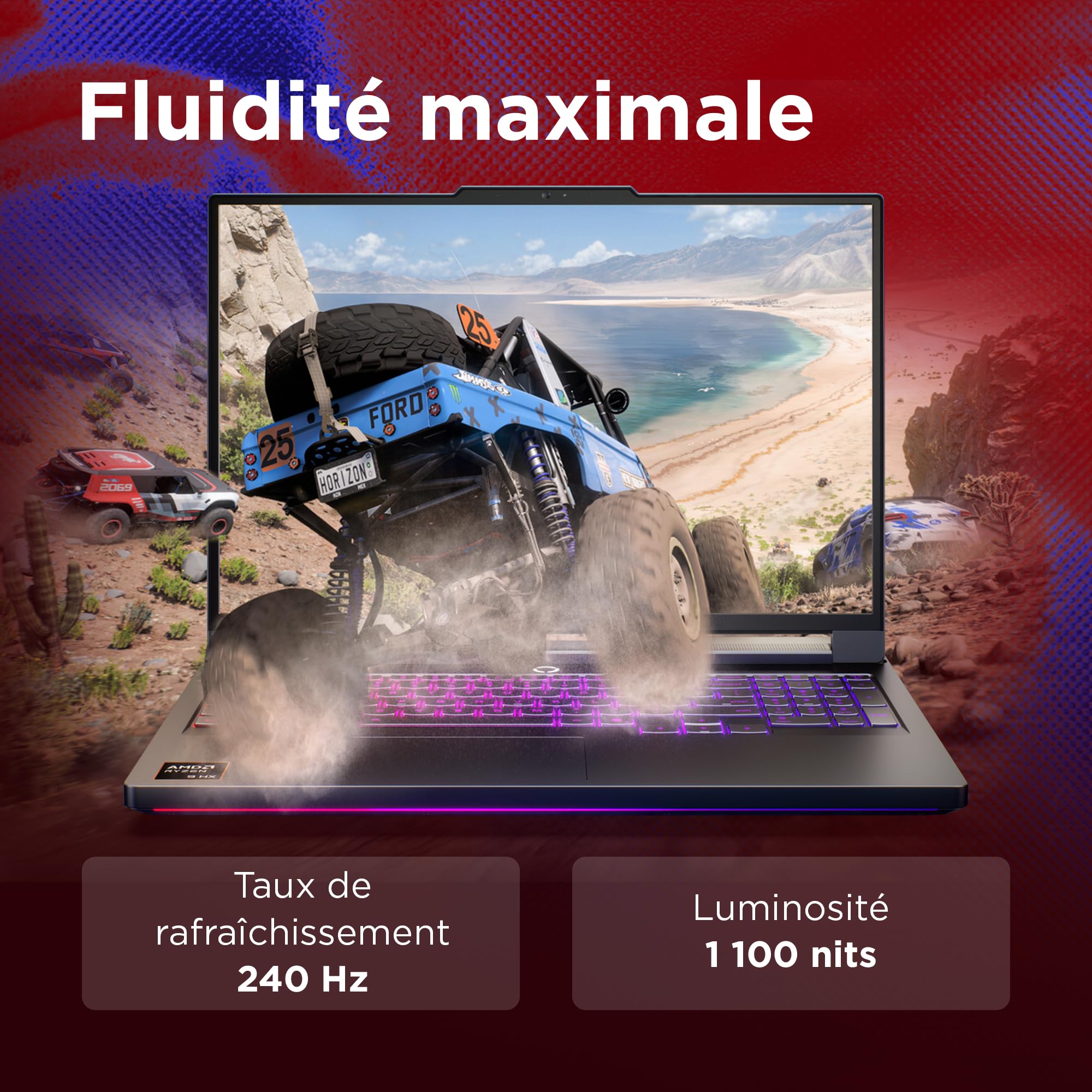 Lenovo Legion Pro 7 16AFR10H - Ordinateur Portable Gaming 16'' OLED 240Hz (AMD Ryzen 9 9955HX, RAM 32Go, SSD 1To, NVIDIA RTX 5070 Ti 12GB, Windows 11) Clavier rétroéclairé RGB AZERTY Français - Noir