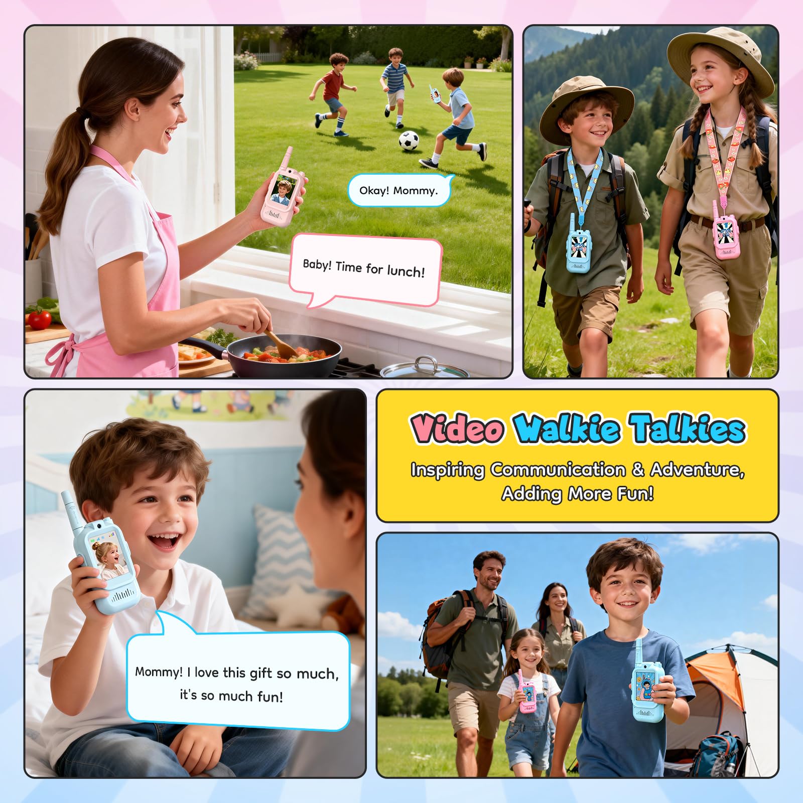 Video Talkie Walkie Enfants, 2 Pack Talkie Walkies Rechargeable avec Voix Changée & Caméra HD, Talkie- Walki e Longue Portée, Jouet Cadeaux pour Garçons/Filles de 3 à 12 Ans