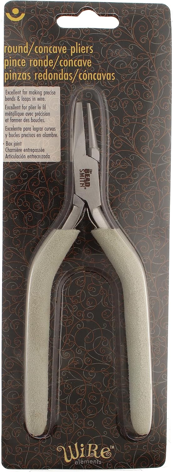 The Beadsmith Concave (Hollow)/Round Nose Pliers – Wire Elements Series – 6.25” (159mm) – Steel Jaws & Double-Leaf Springs – European Design & Quality – Tool for Looping, Bending & Jewelry Making