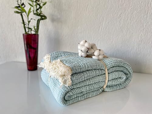 Miniatura 4 de Manta de muselina 100% algodón, colcha de 4 capas, suave muselina de algodón turco, colcha reversible (tamaño King 95 x 102-90.6 x 102.4 in)