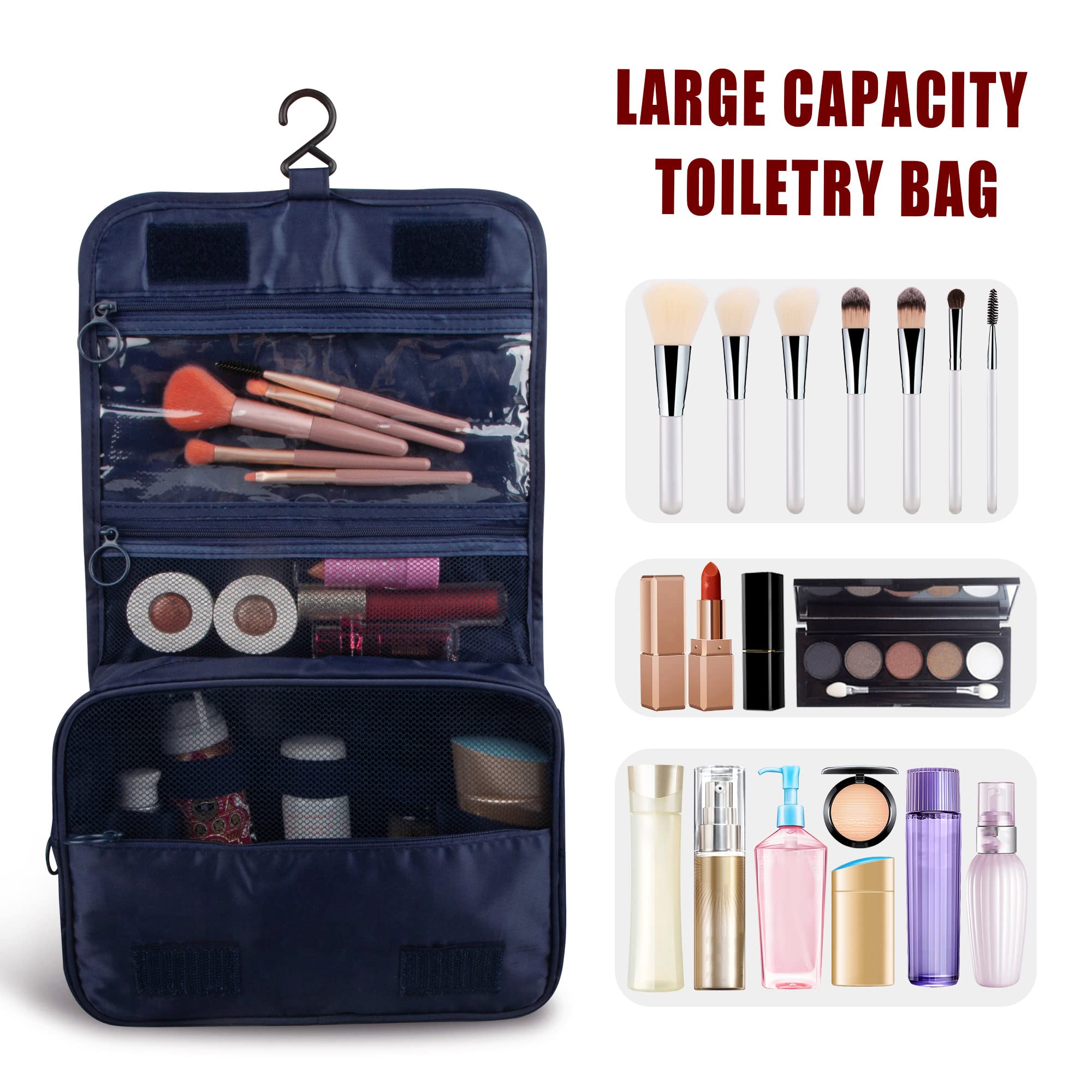 Neceser colgante, organizador de viaje de gran capacidad para artículos de tocador, tela Oxford impermeable, bolsa de cosméticos con gancho para colgar, artículos esenciales de viaje para