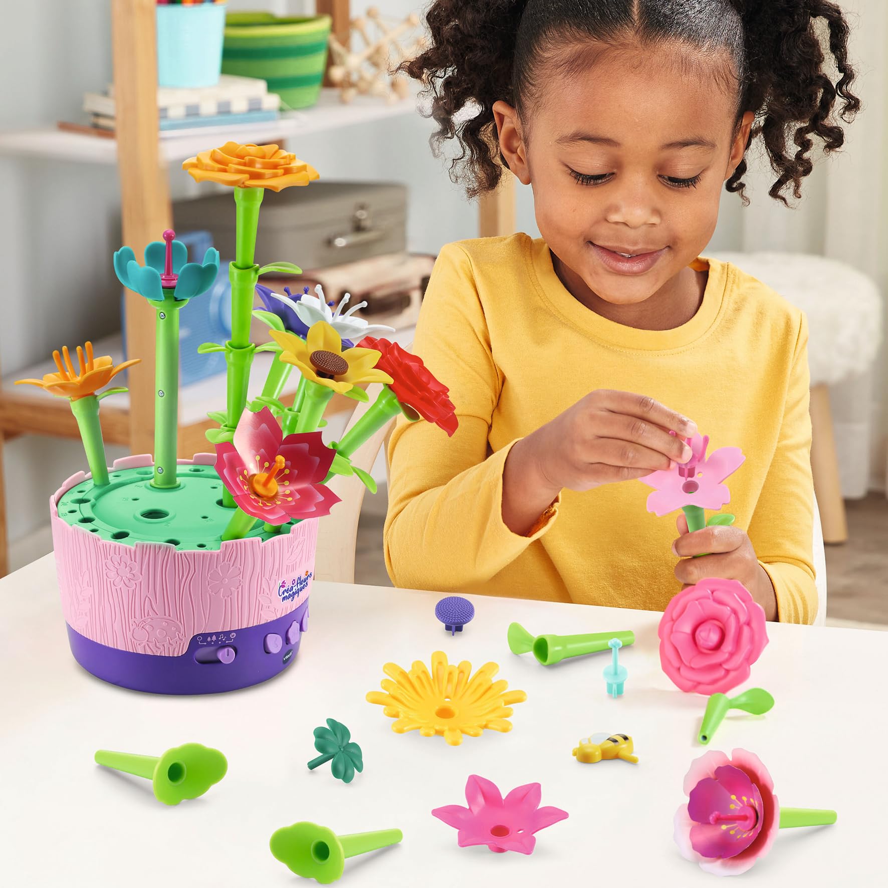 VTech - Créa-Fleurs Magiques, Atelier Créatif Enfant, Bouquet de Fleurs Musical Fabriqué avec des Matériaux Plus Durables, Loisir Créatif, Cadeau Enfant de 4 Ans à 10 Ans - Contenu en Français