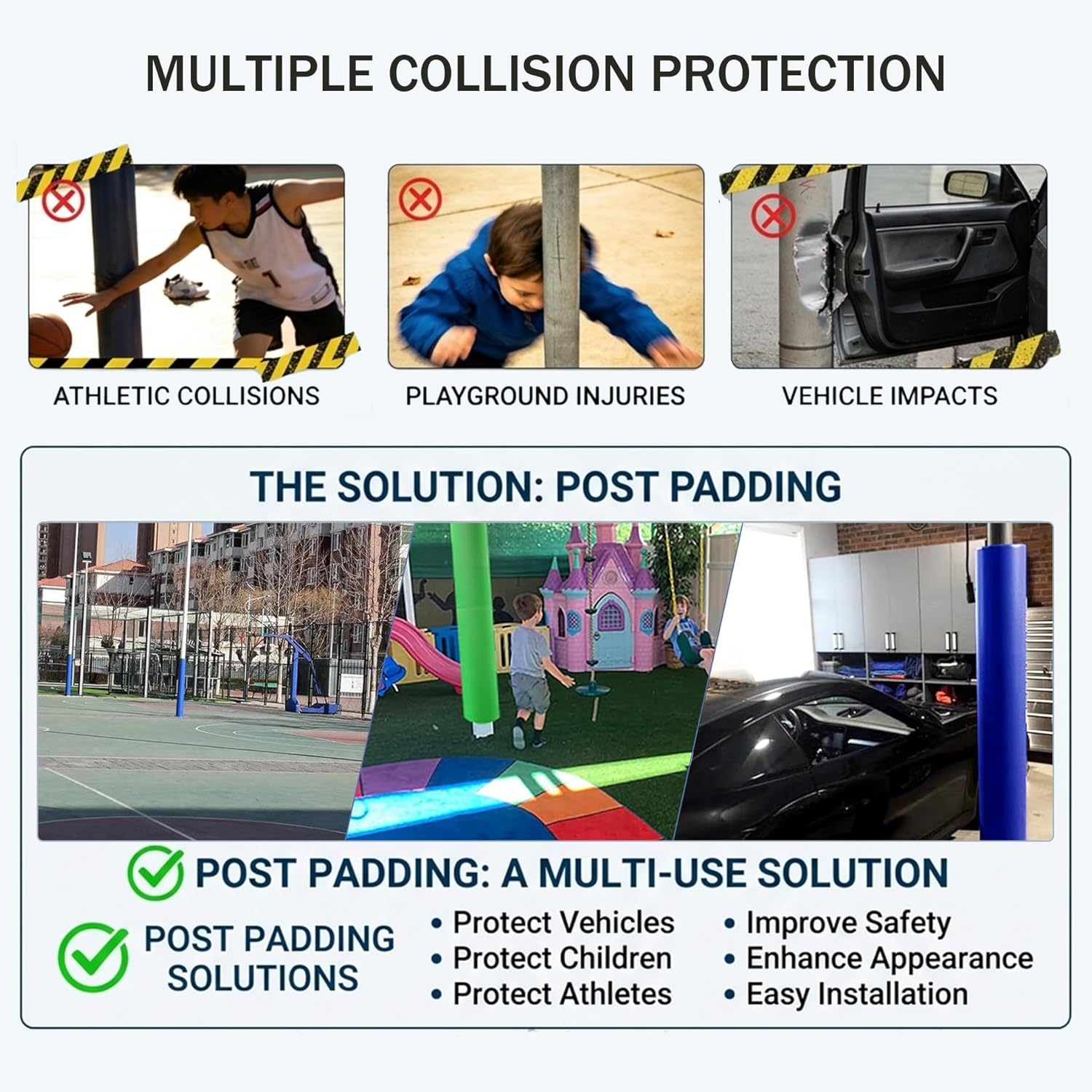 0.78in Thick Basketball Pole Pad Self-Adhesive Column Protector Foam Wall Padding for Garage Post, Basement Pole Wrap & Gym Safety Cushion (3.3ft - 32.8ft)