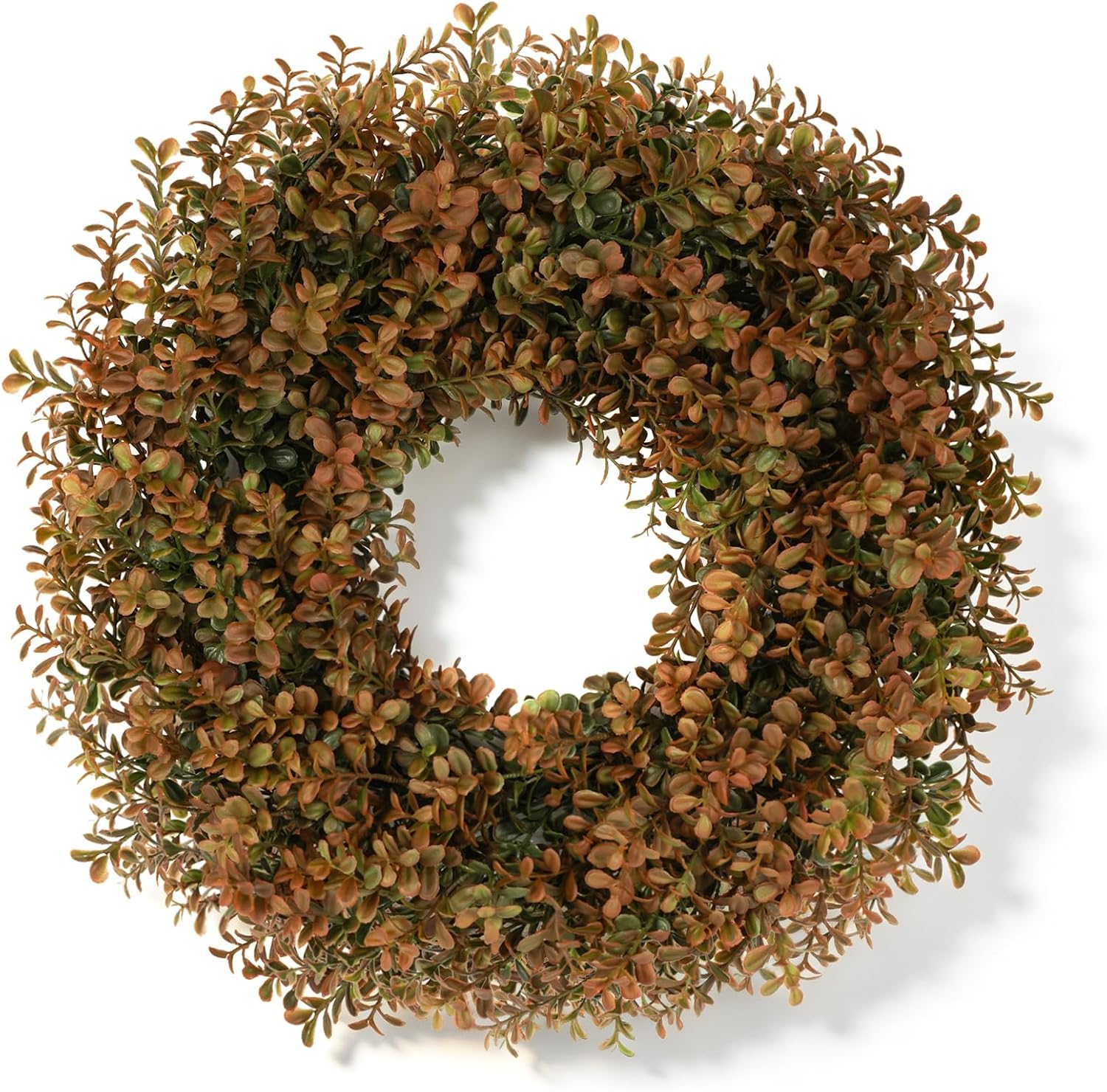 26 Inch Fall Wreath for Front Door, Artificial Boxwood Thanksgiving Decor | Autumn Orange Green Foliage, Artificial Autumn Wreath for Porch Window Wall Entryway Fireplace Farmhouse Indoor Outdoor
