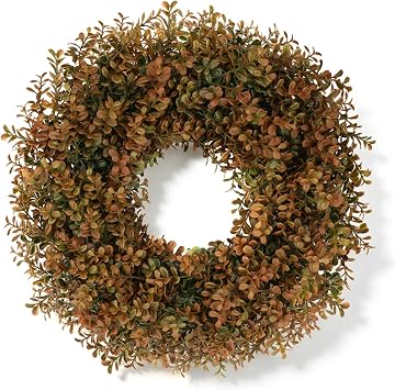 26 Inch Fall Wreath for Front Door, Artificial Boxwood Thanksgiving Decor