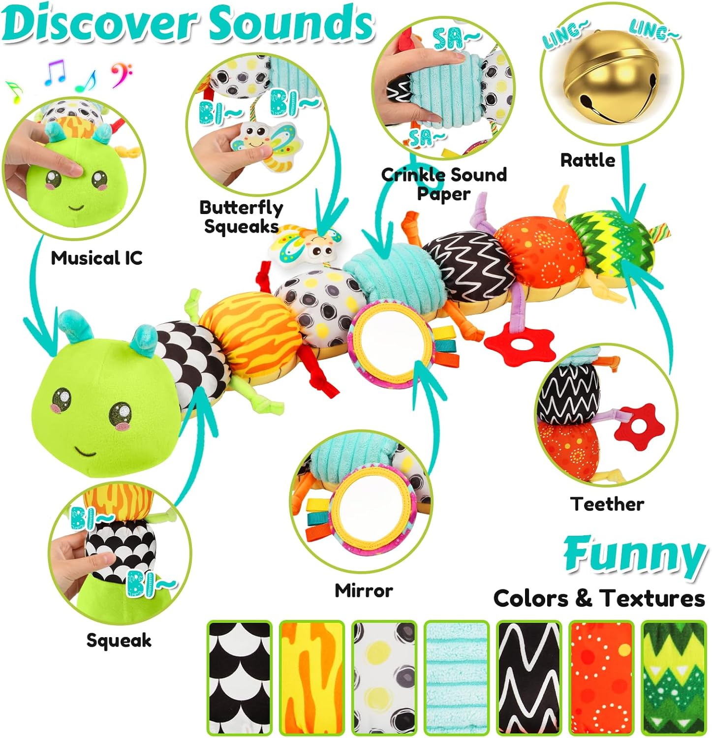 Baby Sensory Toy + Baby Stuffed Musical Caterpillar