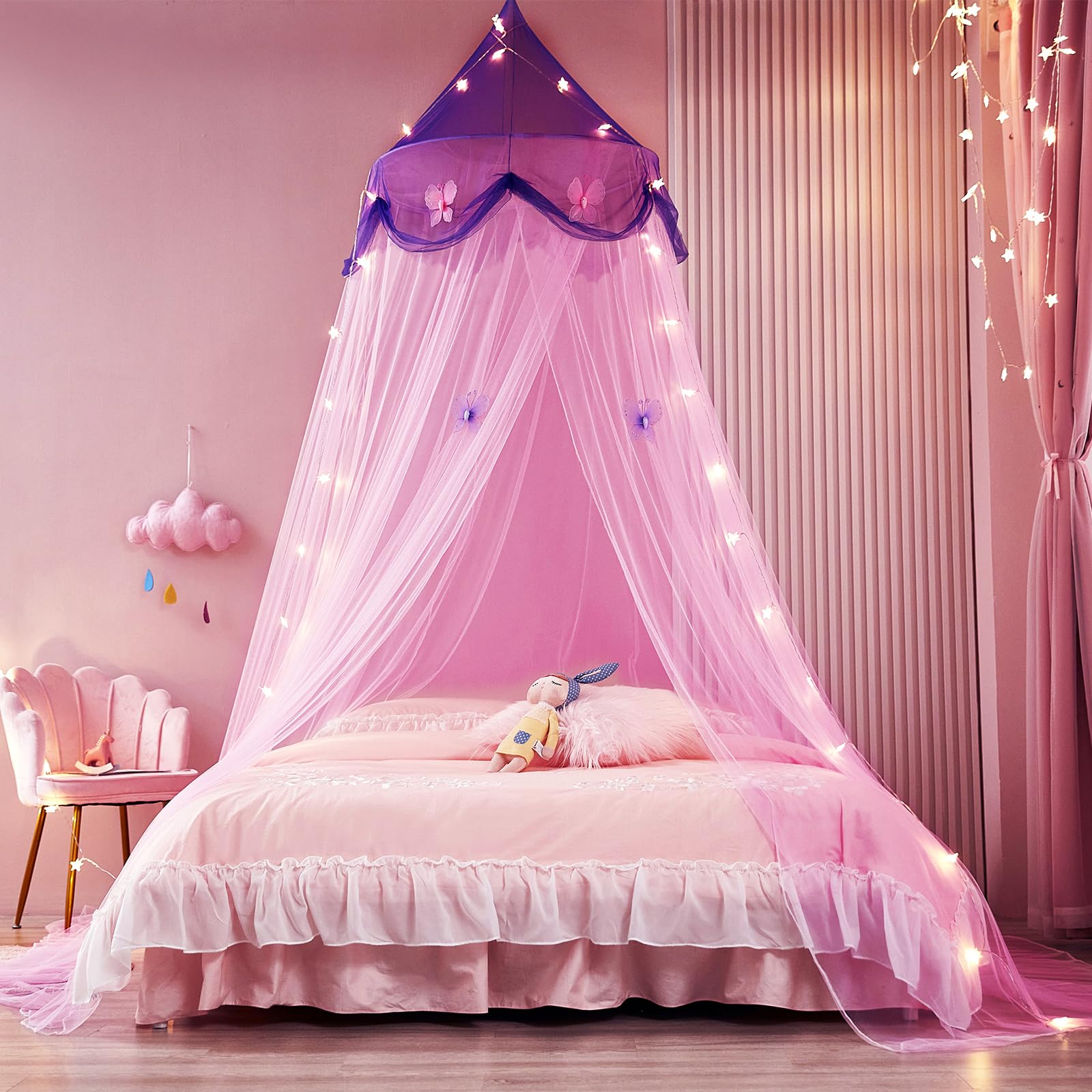 ZIQINPSQ Princess Bed Canopy for Girls (No Lamp), Purple&pink Style, W 22.8" x L 89.8" (1 Panels)