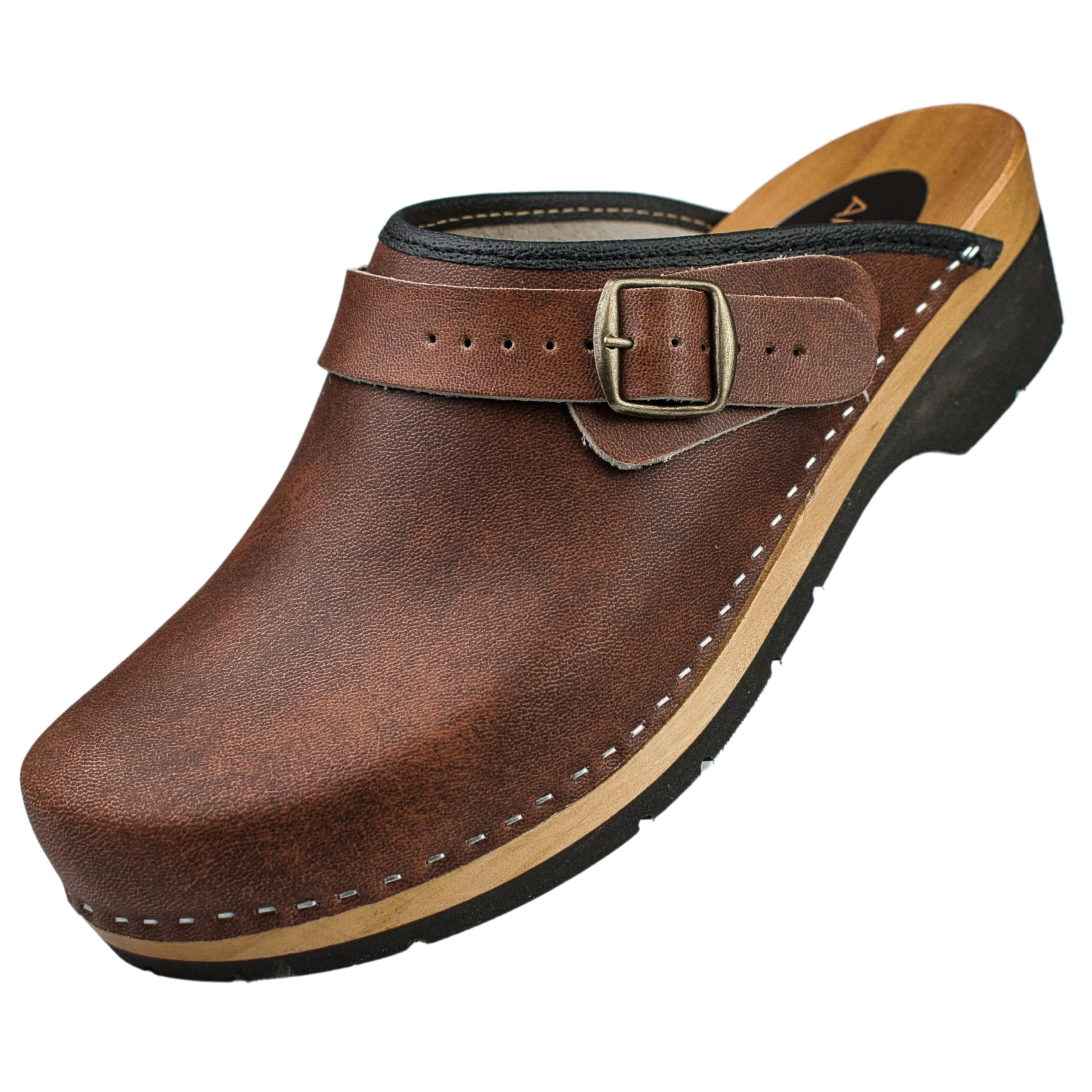APREGGIO Zoccoli in Legno da Uomo – Scarpe in Legno in Pelle – Pratici Zoccoli da Giardino – Clogs ergonomici in Pelle da Uomo