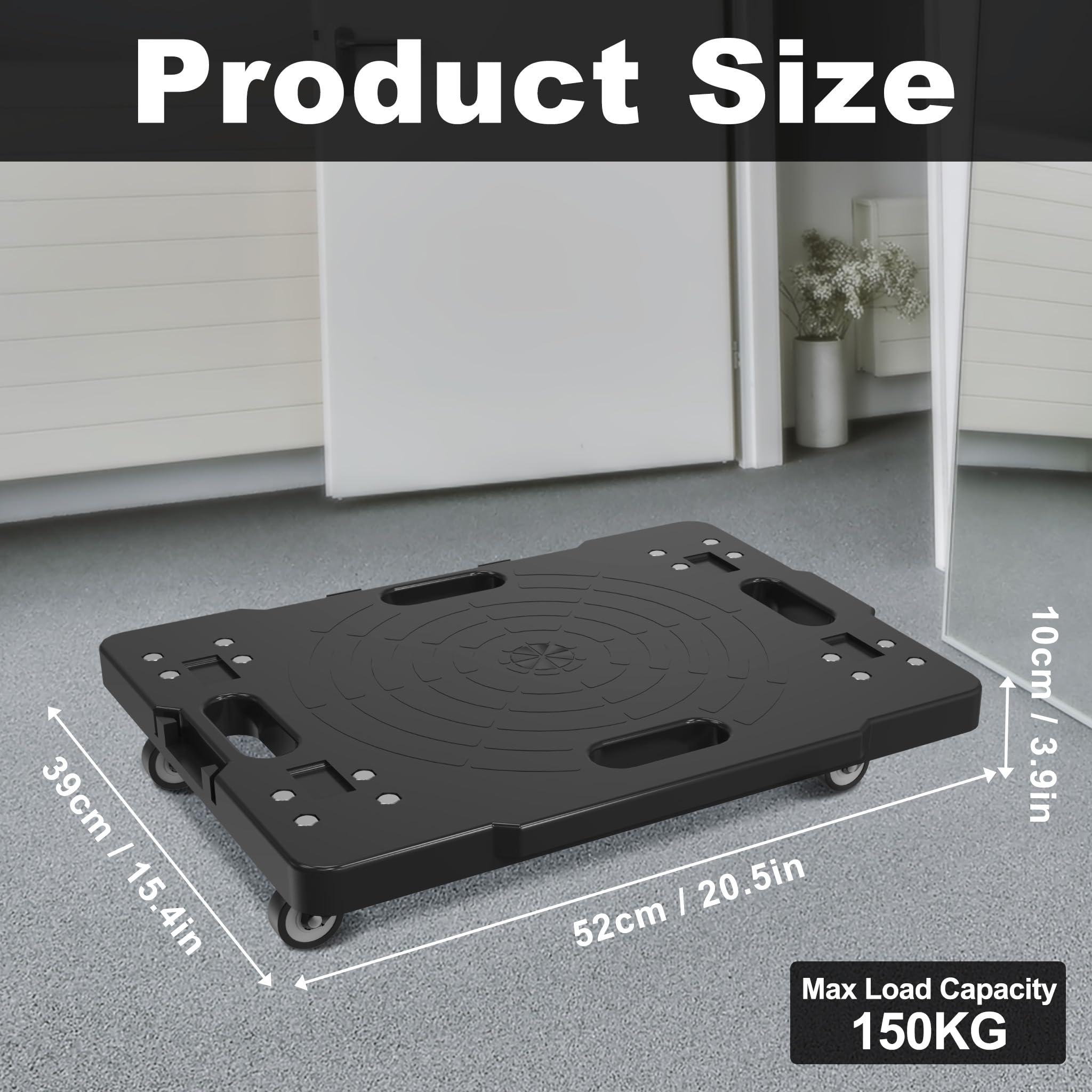 Modulaire rolplank, 52 x 39 cm, 360 graden draaiwielen, 150 kg