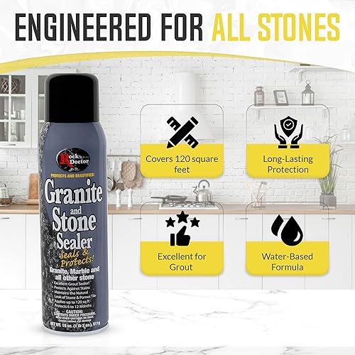 Miniatura 2 de Rock Doctor Sellador de granito para encimeras de mármol, piedra y azulejos, acabado sin rayas con protección contra la humedad resistente a las