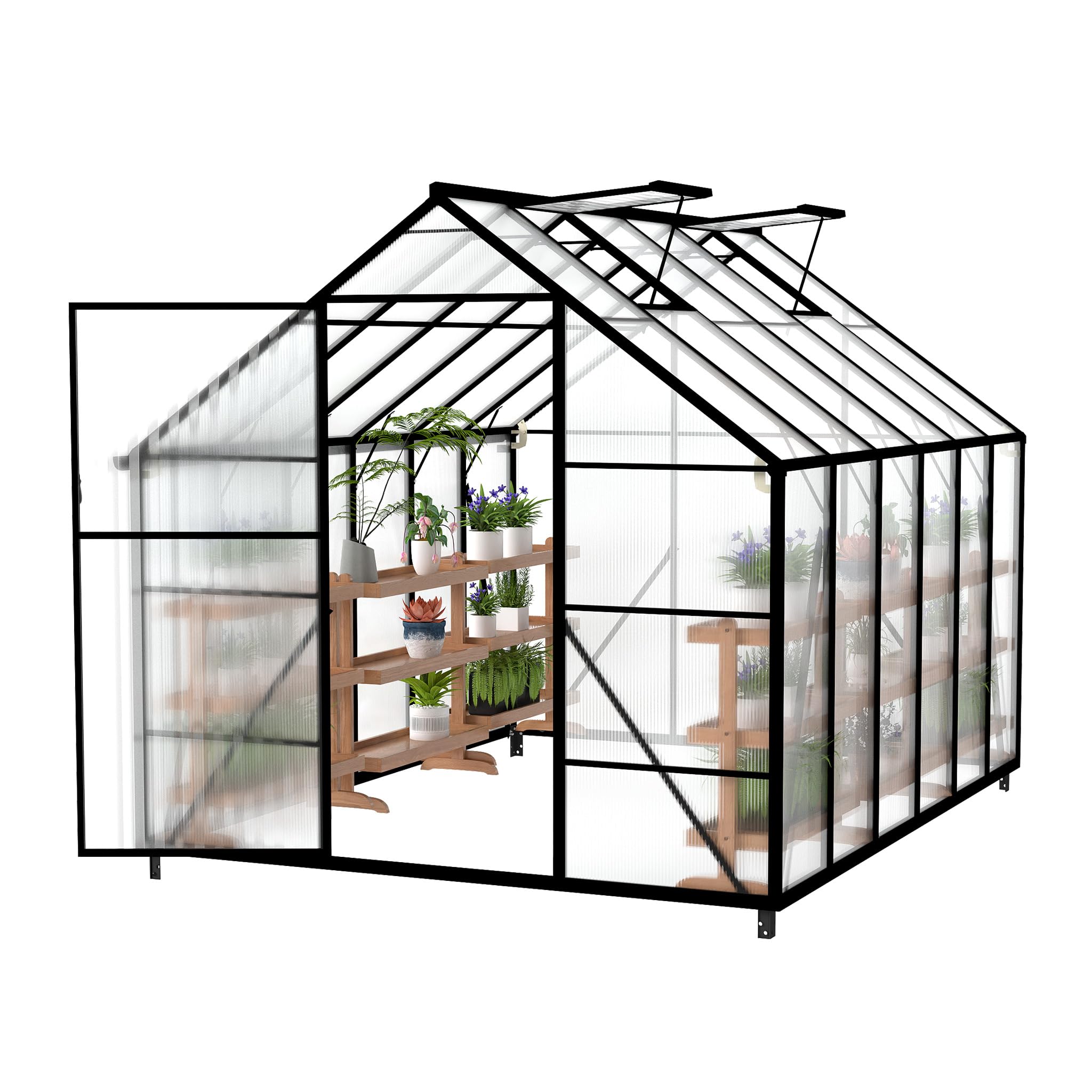 Froadp Invernadero de aluminio con base 310x250x205cm Invernaderos de jardín 4mm placas de cámara de aire de PC resistentes a la intemperie, invernadero para tomates con ventanas Invernadero para