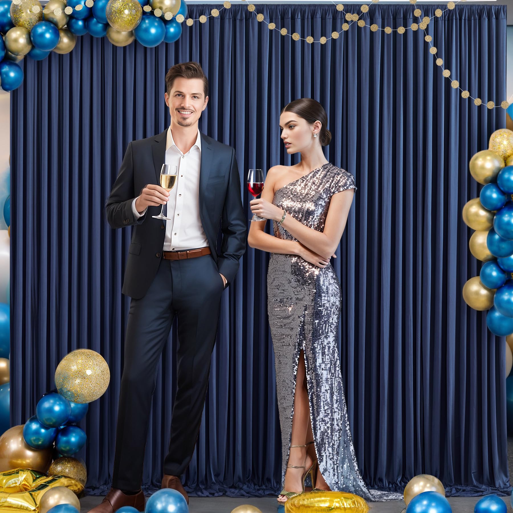 Navy Blue Backdrop Curtain for Parties Wrinkle Free Photo Curtains Backdrop Drapes Fabric Decoration for Wedding Birthday Party Baby Shower 5ft x 7ft,