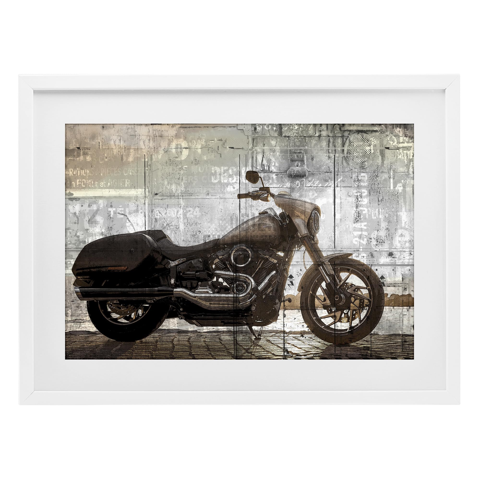 Stupell Industries Coastal White (Textured) Retro Motorcycle Industrial, 17 X 23 Inch Framed Print Under Glass