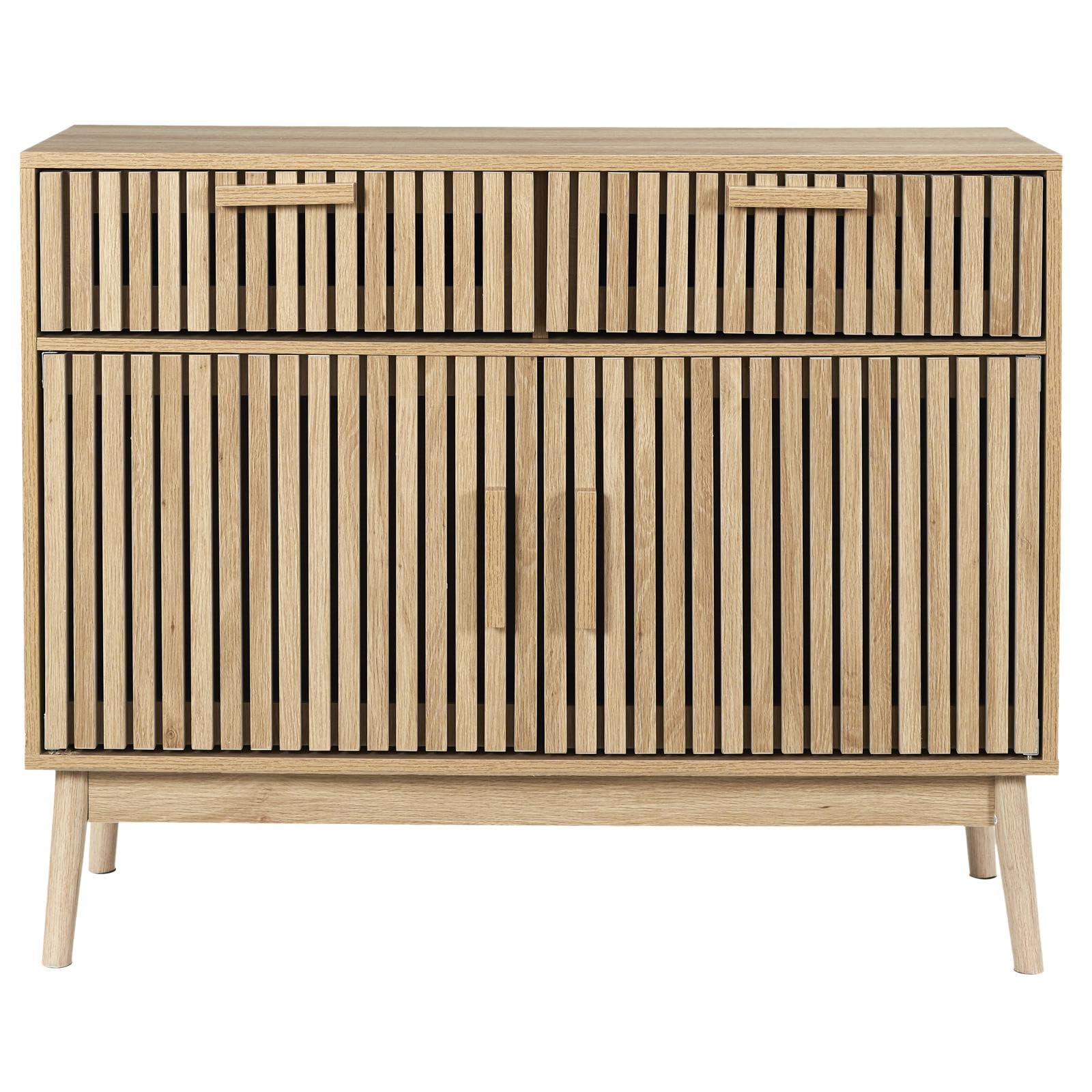 HOME DECO FACTORY - HD0091 Buffet Moderno de Madera con 2 Cajones y Doble Puerta - para Almacenamiento y Decoración - Dimensiones 100 x 35 x 80 cm - Color Marrón