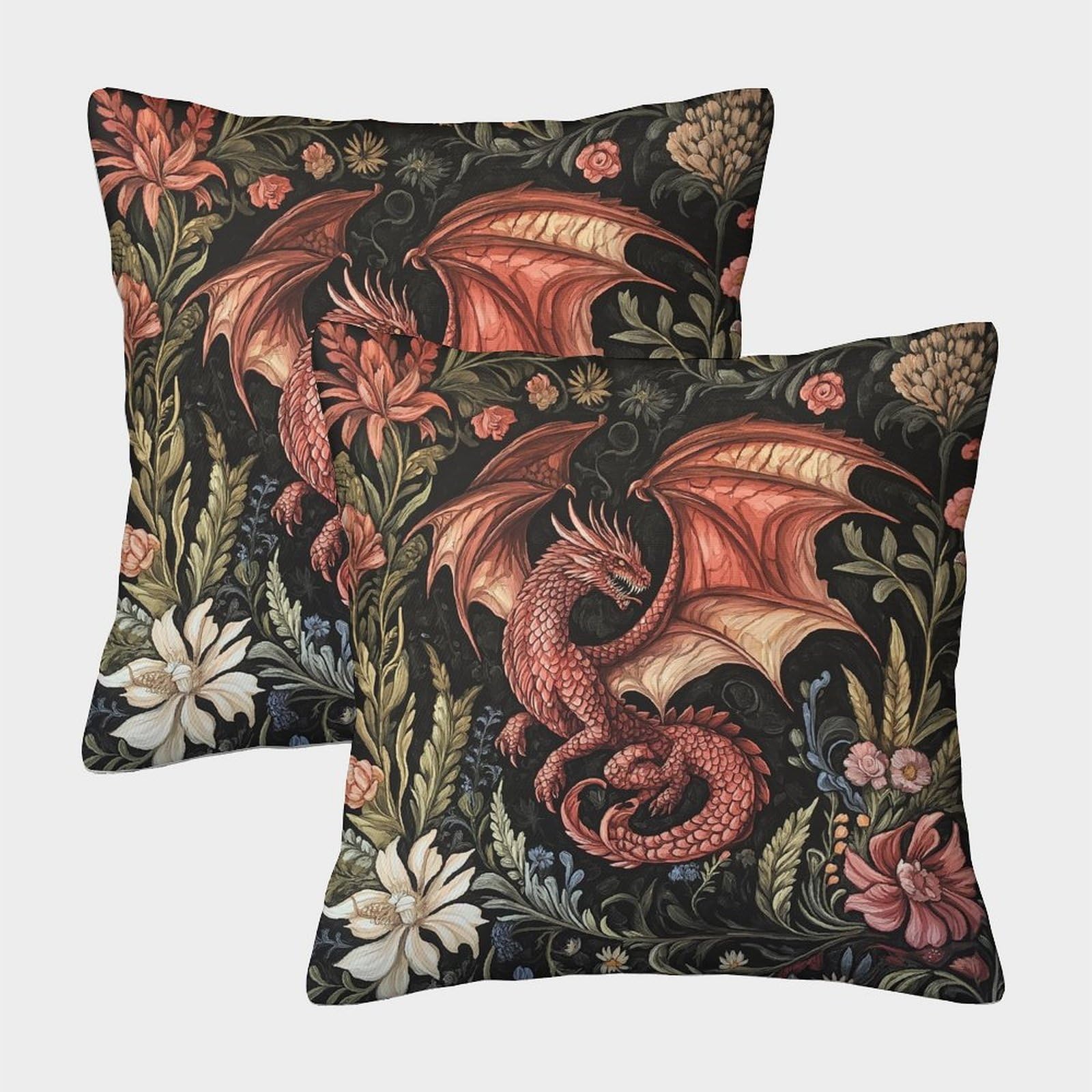 kaiyun 2 Pack Bright Floral Pattern,Dragon Pillowcase 45x45cm, Cushion Cover,3D Digital Printing Bed Sofa Decorative
