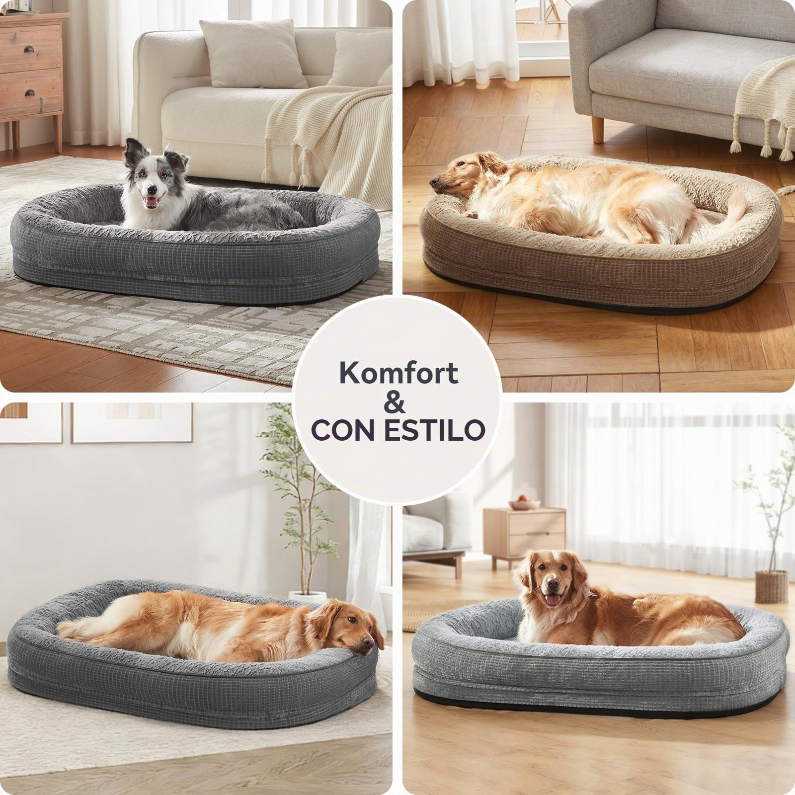 Pawk Cama Perro Medianos Sofá Perro Ortopedica Desmontable y Lavable, Colchon Perro con Forro Impermeable y Espuma Viscoelastica,89x63x18cm, Gris