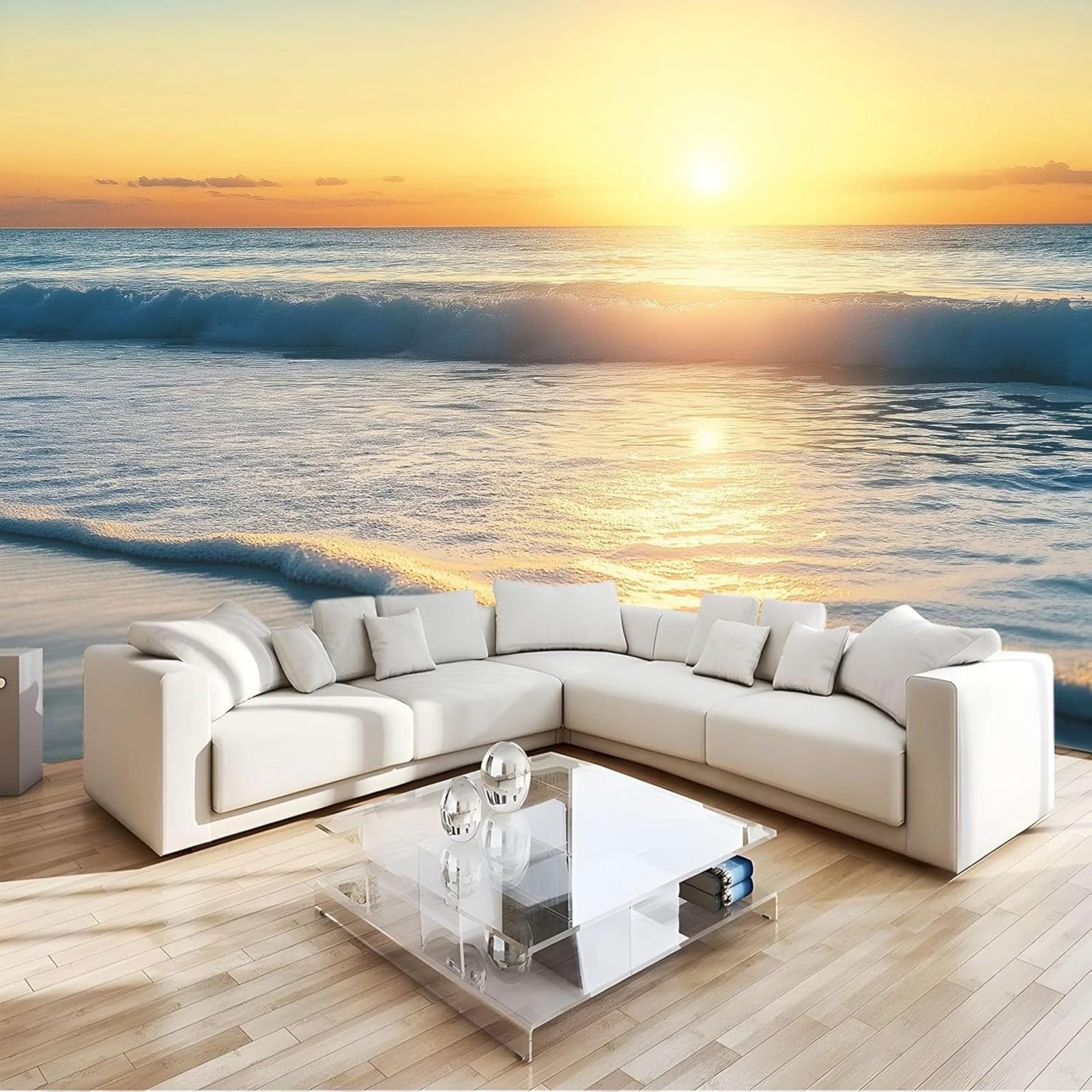 hgjdjhnf Art Photo Wallpaper Sunset Landscape On The Beach Non-Woven Wallpaper Modern Wall Mural Living Room Bedroom Wall Art Wall, Gold, 430cm x 300cm Stickers - Frameless Painting - Poster